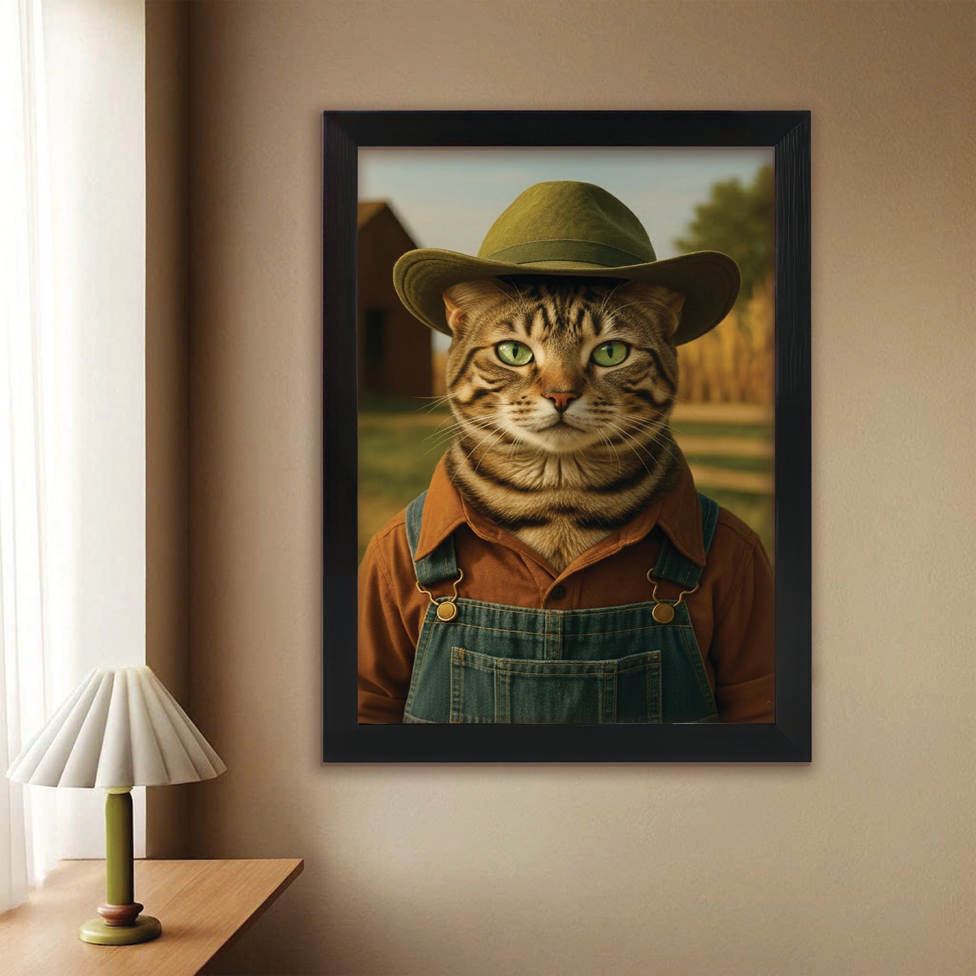 Custom Photo Farmer Farmhouse Cat Canvas Framed Wall Art 