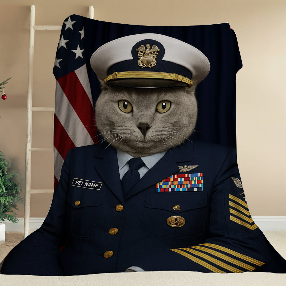Custom Cat Photo Us Navy Blanket _ Gift For Cat Lovers