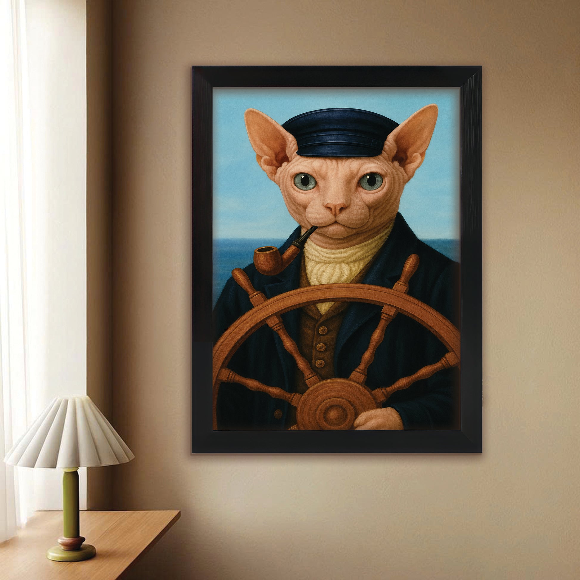 Custom Photo Sailor Cat Canvas Framed Wall Art Gift For Cat Lovers