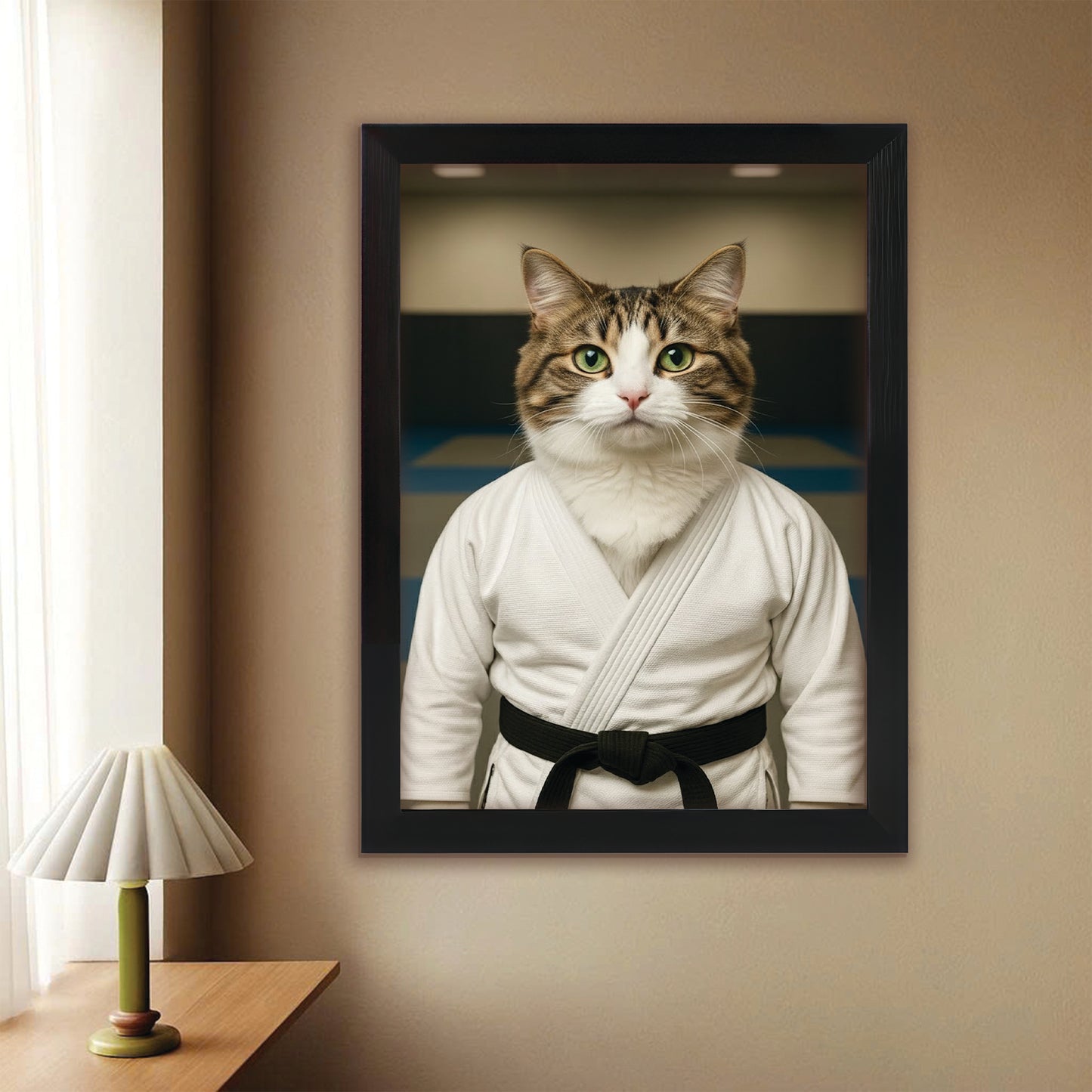 Custom Photo Jiu Jitsu Cat Canvas Framed Wall Art  Gift For Cat Lovers