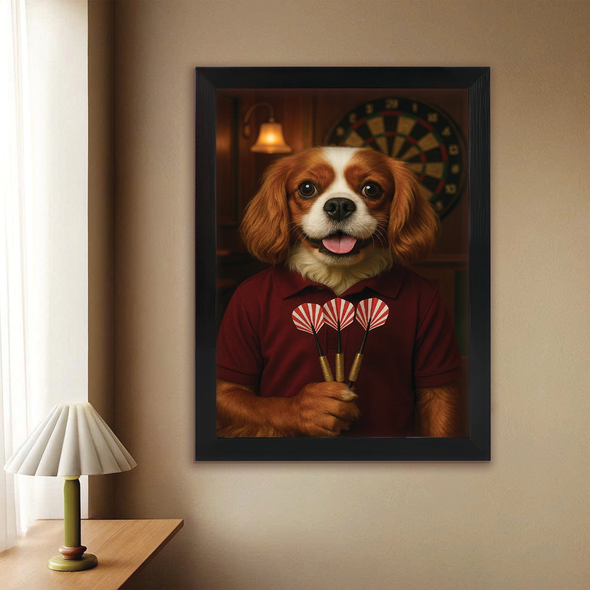 Custom Photo Dart Player Dog Canvas Framed Wall Art Gift For Dog Lovers