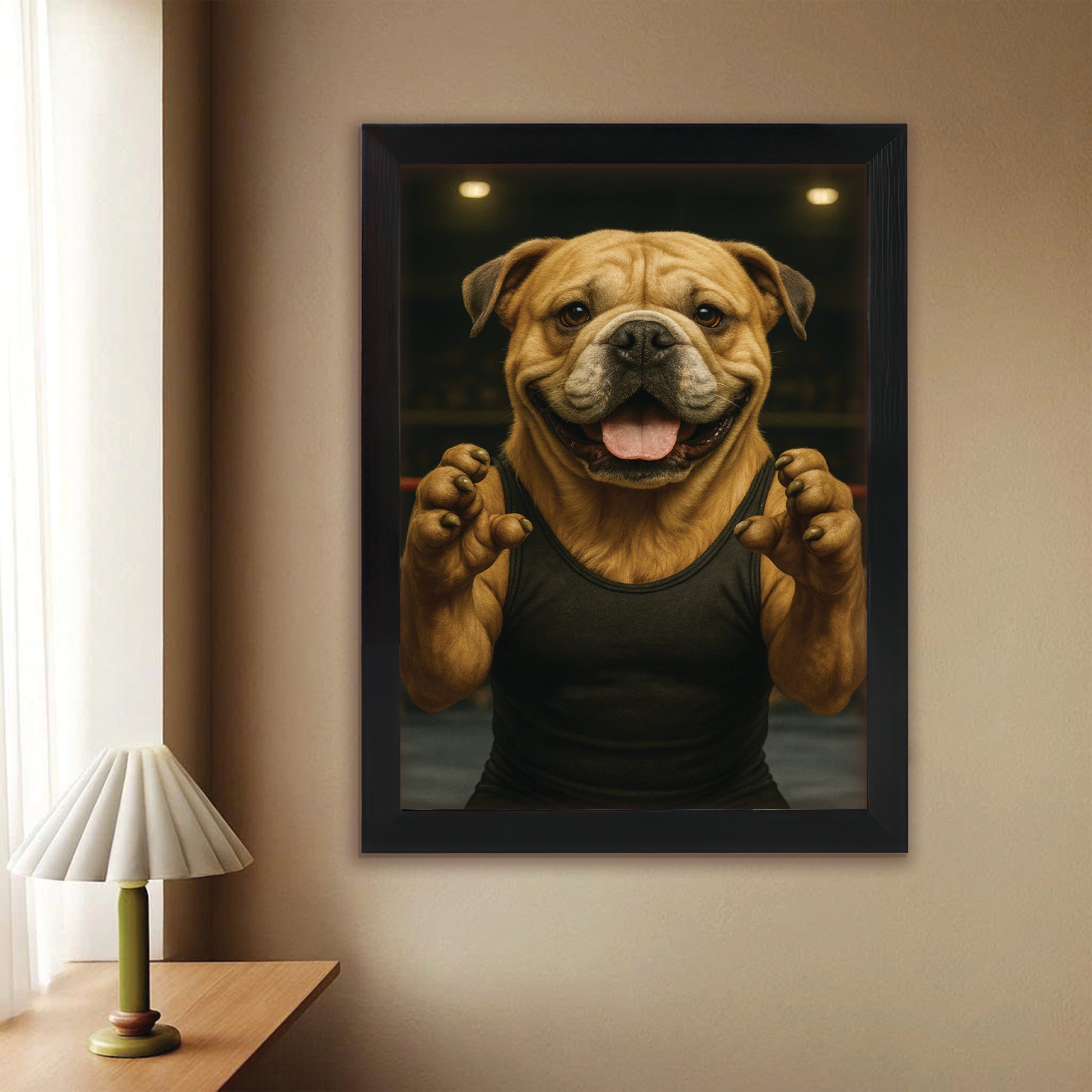 Custom Photo Wrestler Fighter Dog Canvas Framed Wall Art Gift For Dog Lovers