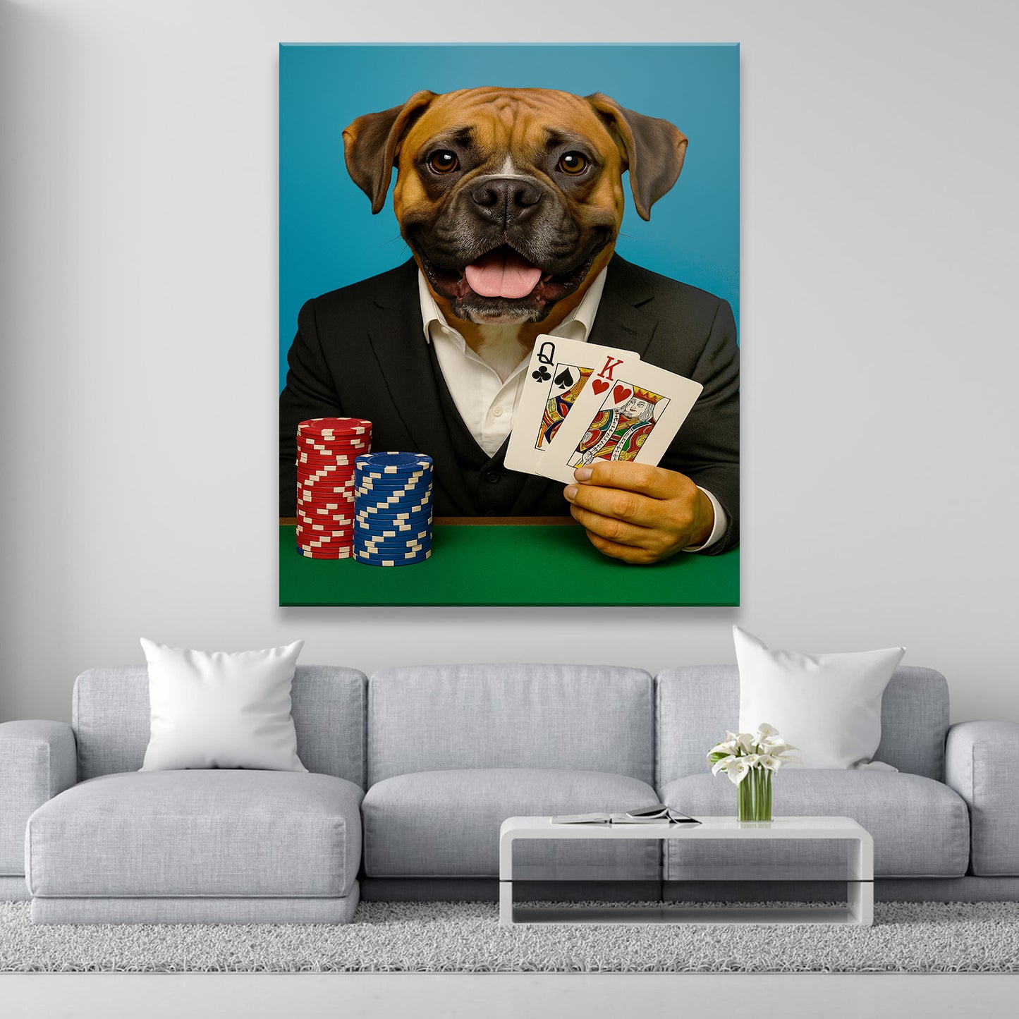 Custom Photo Poker Player Dog Canvas Gift For Dog Lovers