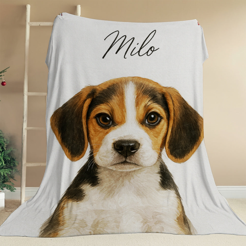 Custom Dog Portraint And With Name Blanket For Dog Lover
