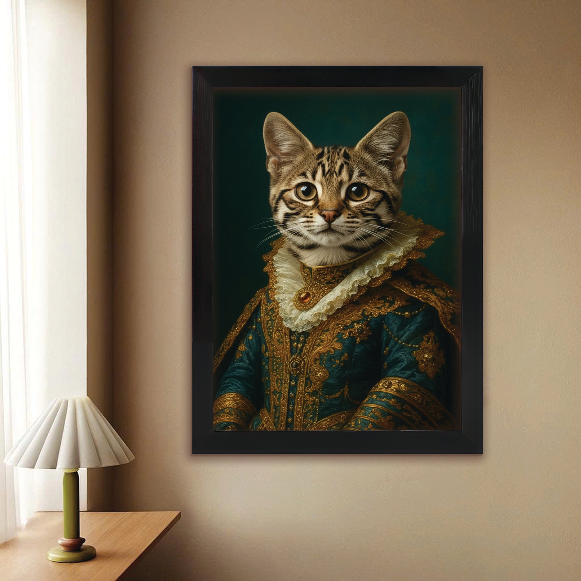 Custom Photo Cat Royal Style 4 Canvas Framed Wall Art Gift For Cat Lovers