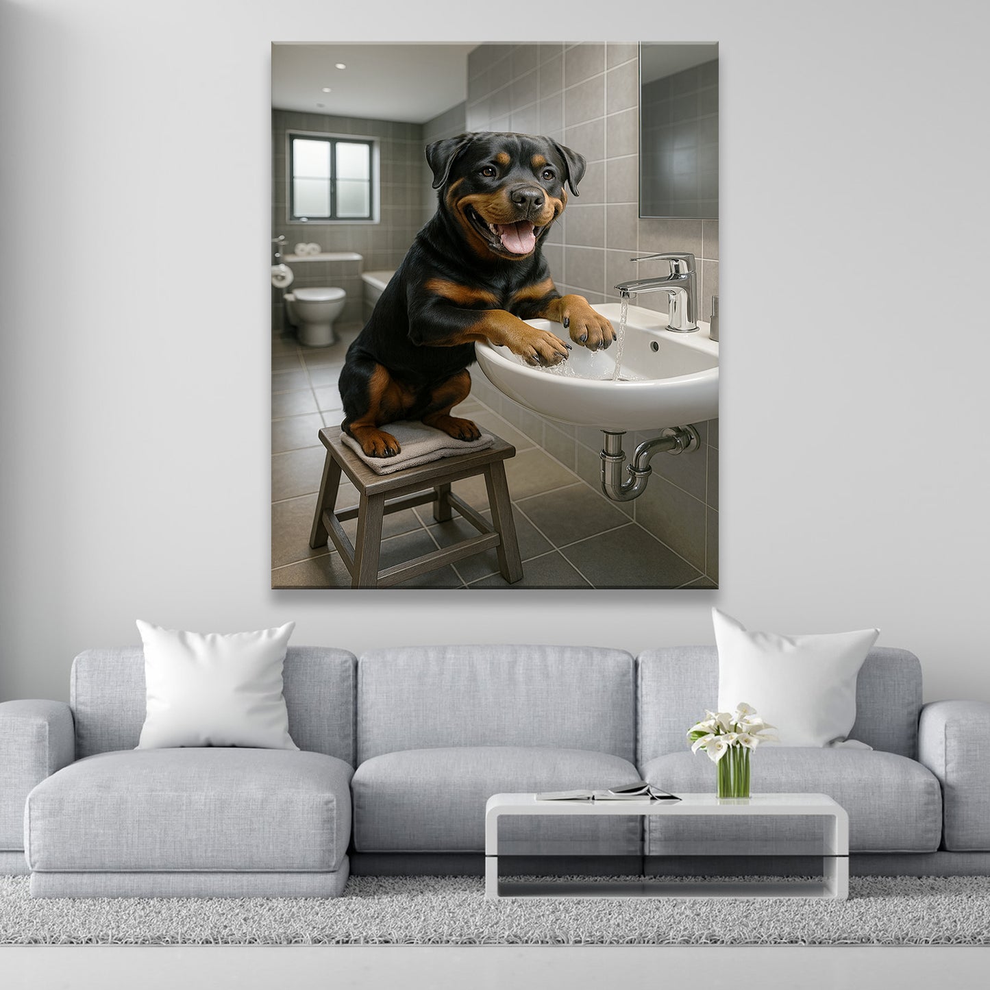 Custom Photo Dog In Bathroom Style 1 Canvas Gift For Dog Lovers