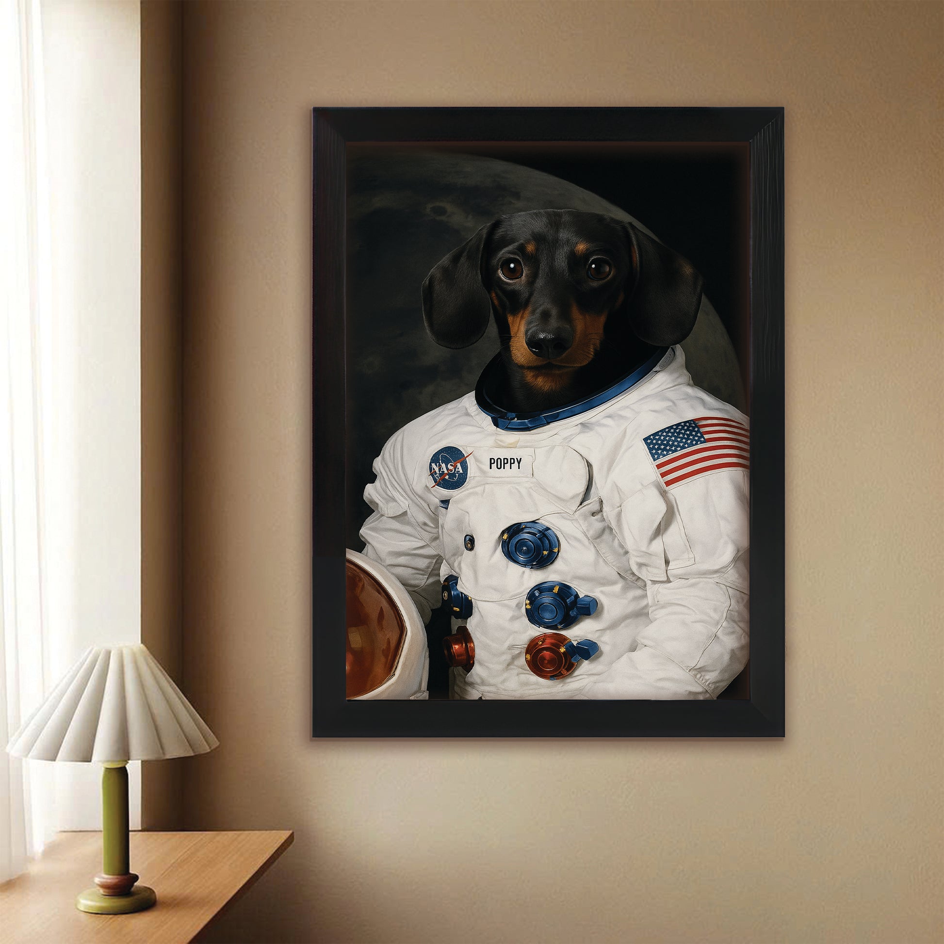 Custom Photo Dog Astronaut Canvas Framed Wall Art Framed Wall Art _ Gift For Dog Lovers