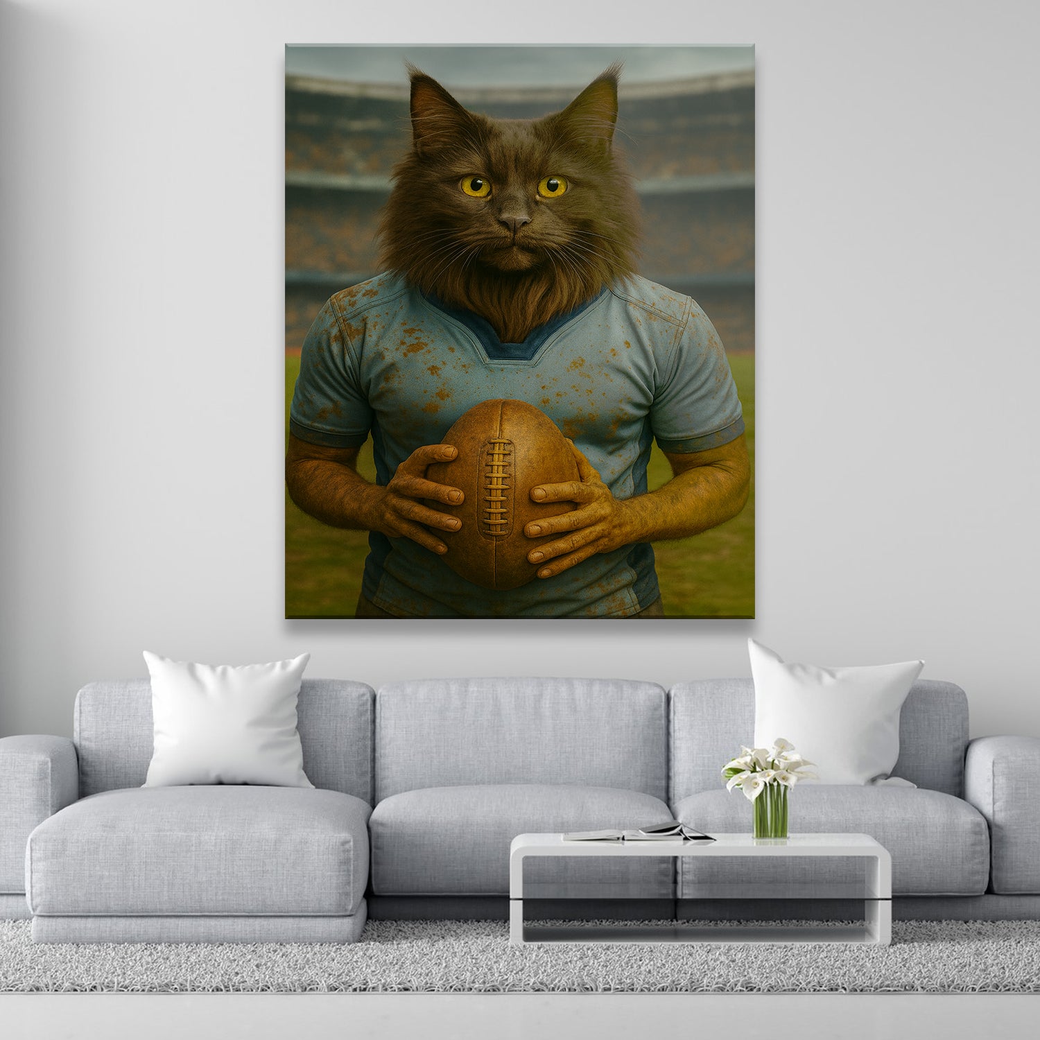 Custom Photo Rugby Cat Canvas Gift For Cat Lovers