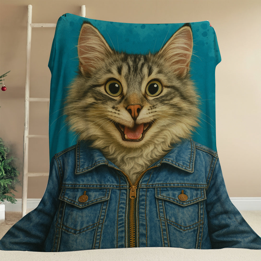 Custom Photo Denim Cat Blanket Gift For Cat Lovers