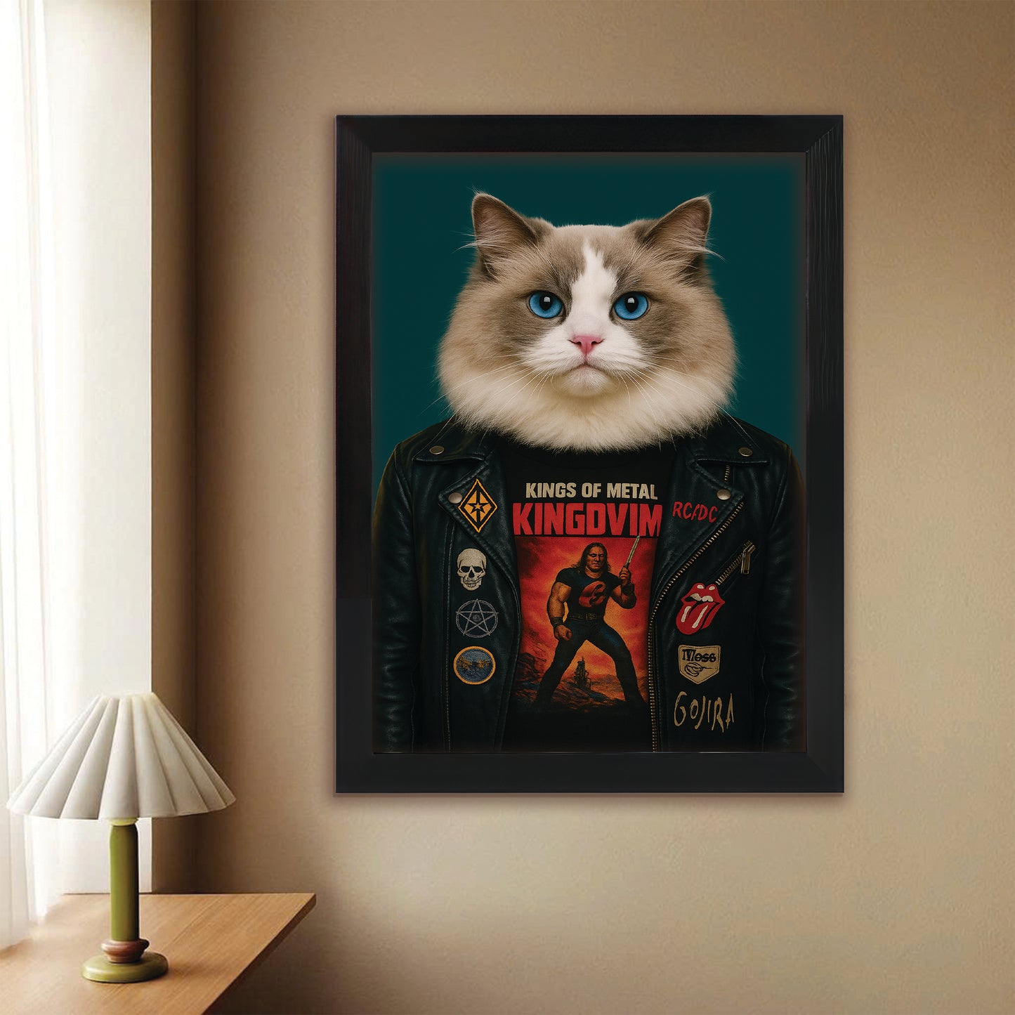Custom Photo Cat Rock n Roll Canvas Framed Wall Art