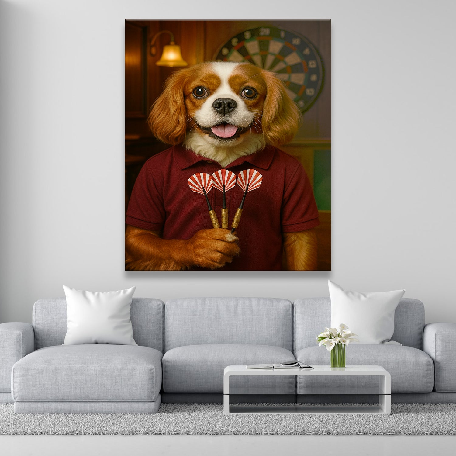 Custom Photo Dart Player Dog Canvas Gift For Dog Lovers