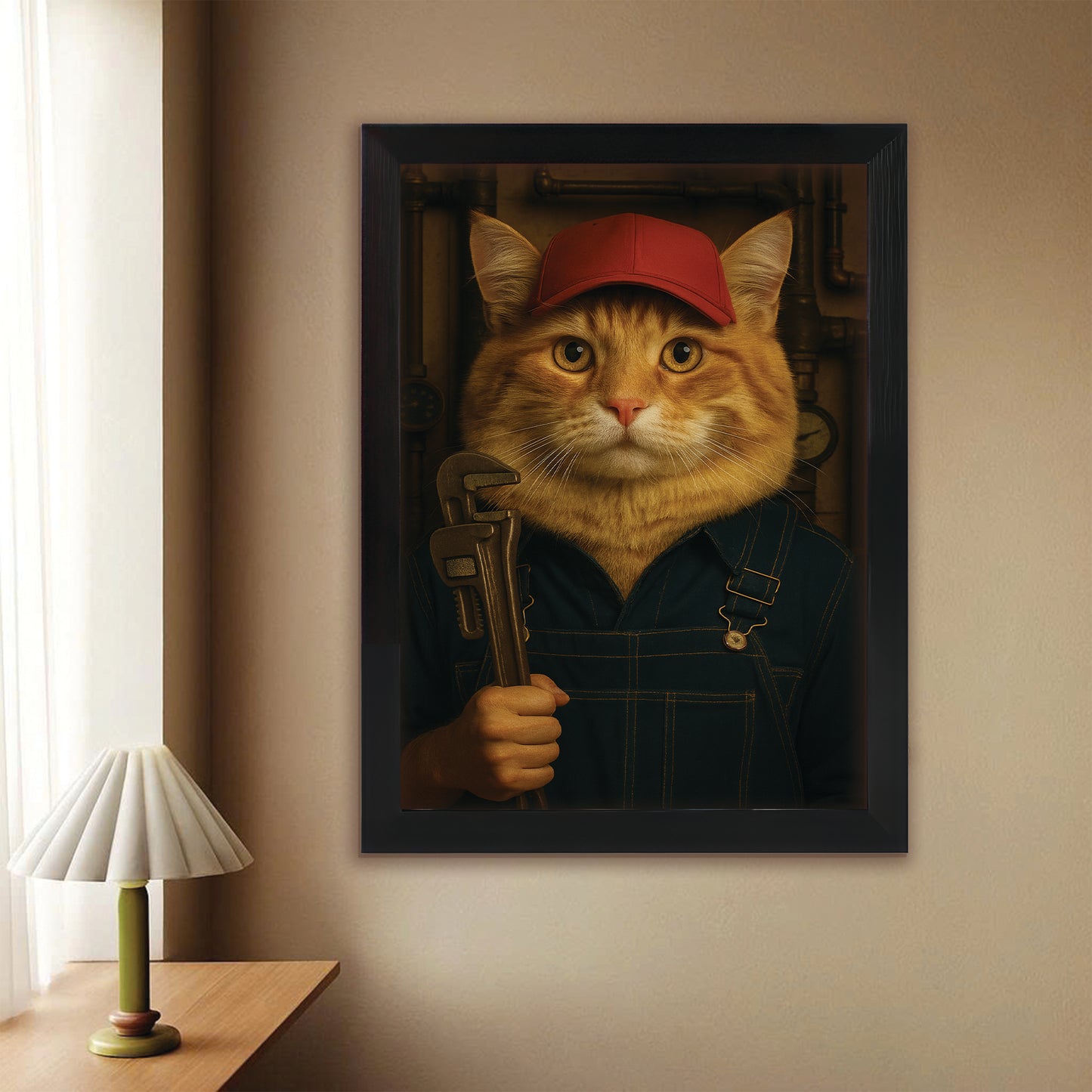 Custom Photo Plumber Cat Canvas Framed Wall Art Gift For Cat Lovers