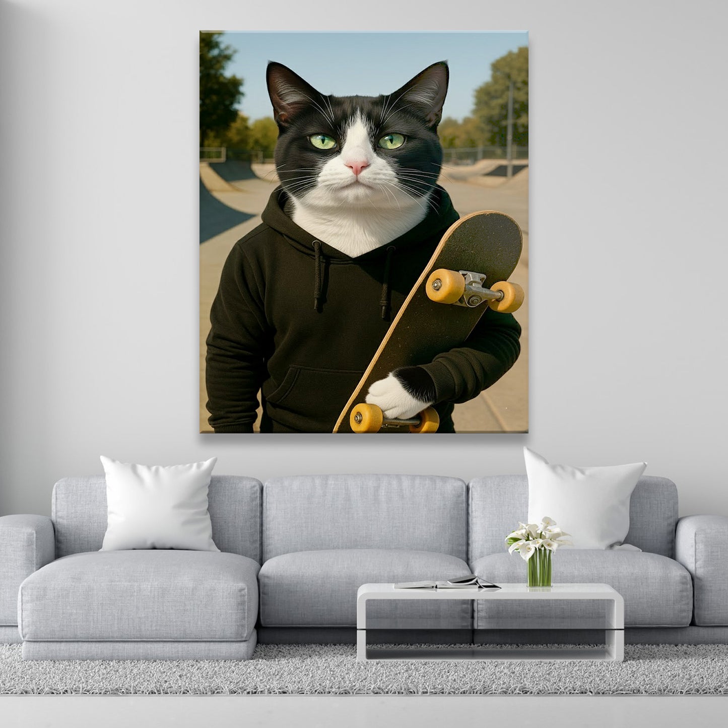 Custom Photo Skater Skateboard Canvas Gift For Cat Lovers