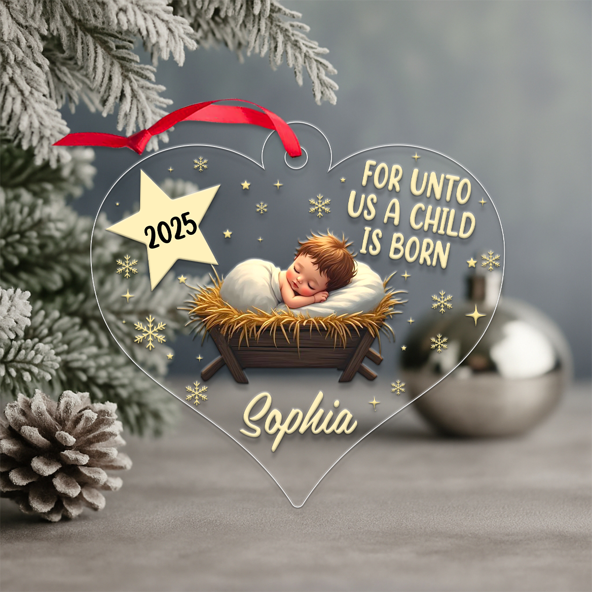 Custom Name Baby Jesus Christmas Acrylic Ornament Christmas Gift