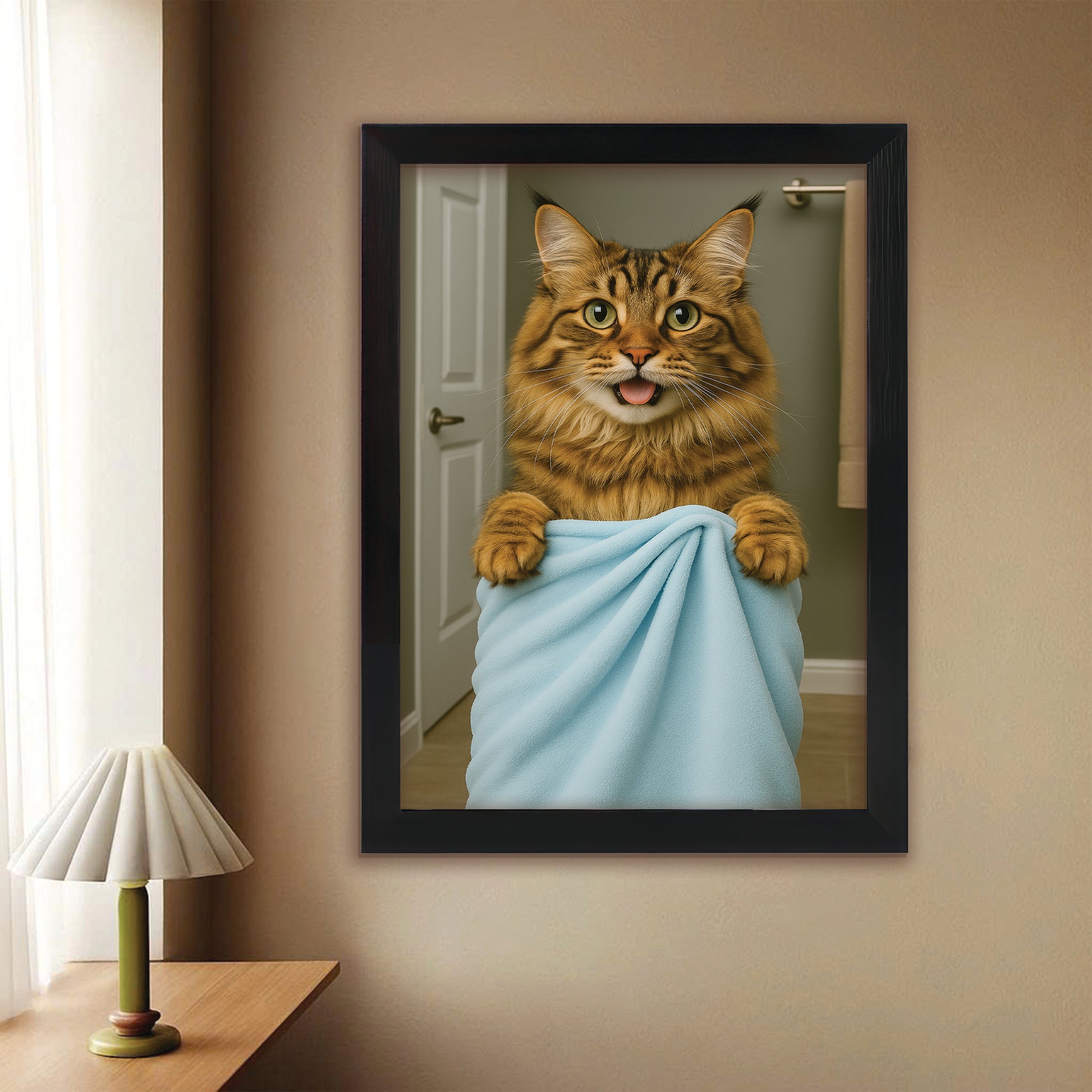 Custom Cat Photo In Bathroom Canvas Framed Wall Art Cat Lover Gifts
