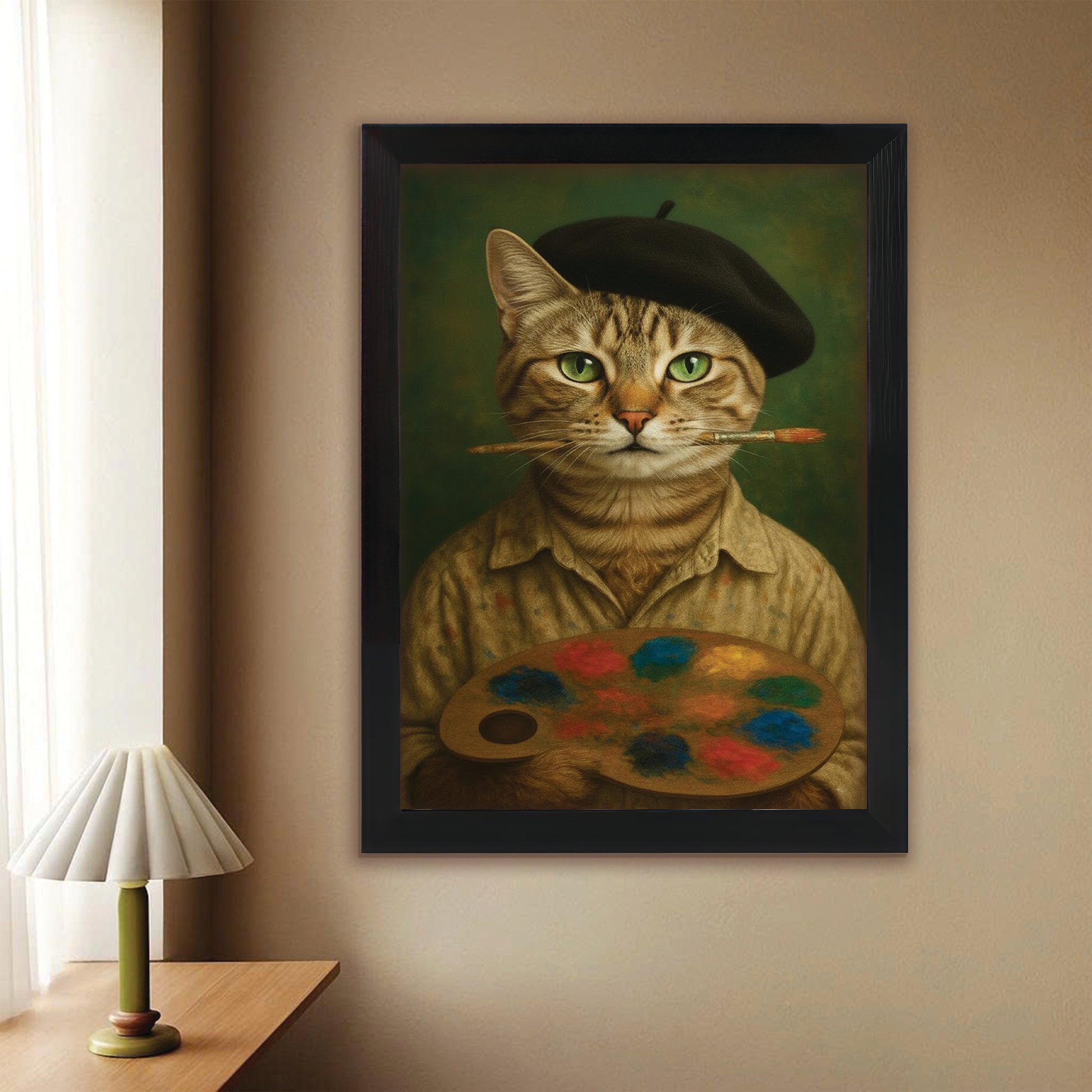 Custom Photo Artist Cat Canvas Framed Wall Art Gift For Cat Lovers