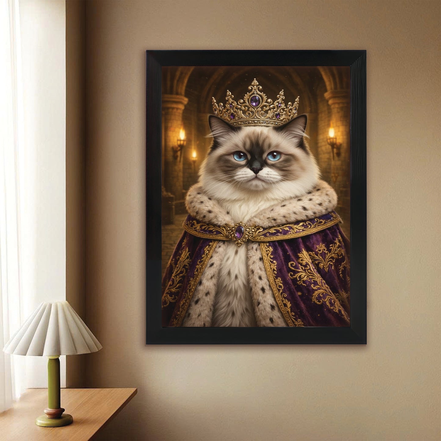 Custom Photo Queen King Cat Canvas Framed Wall Art Gift For Cat Lovers