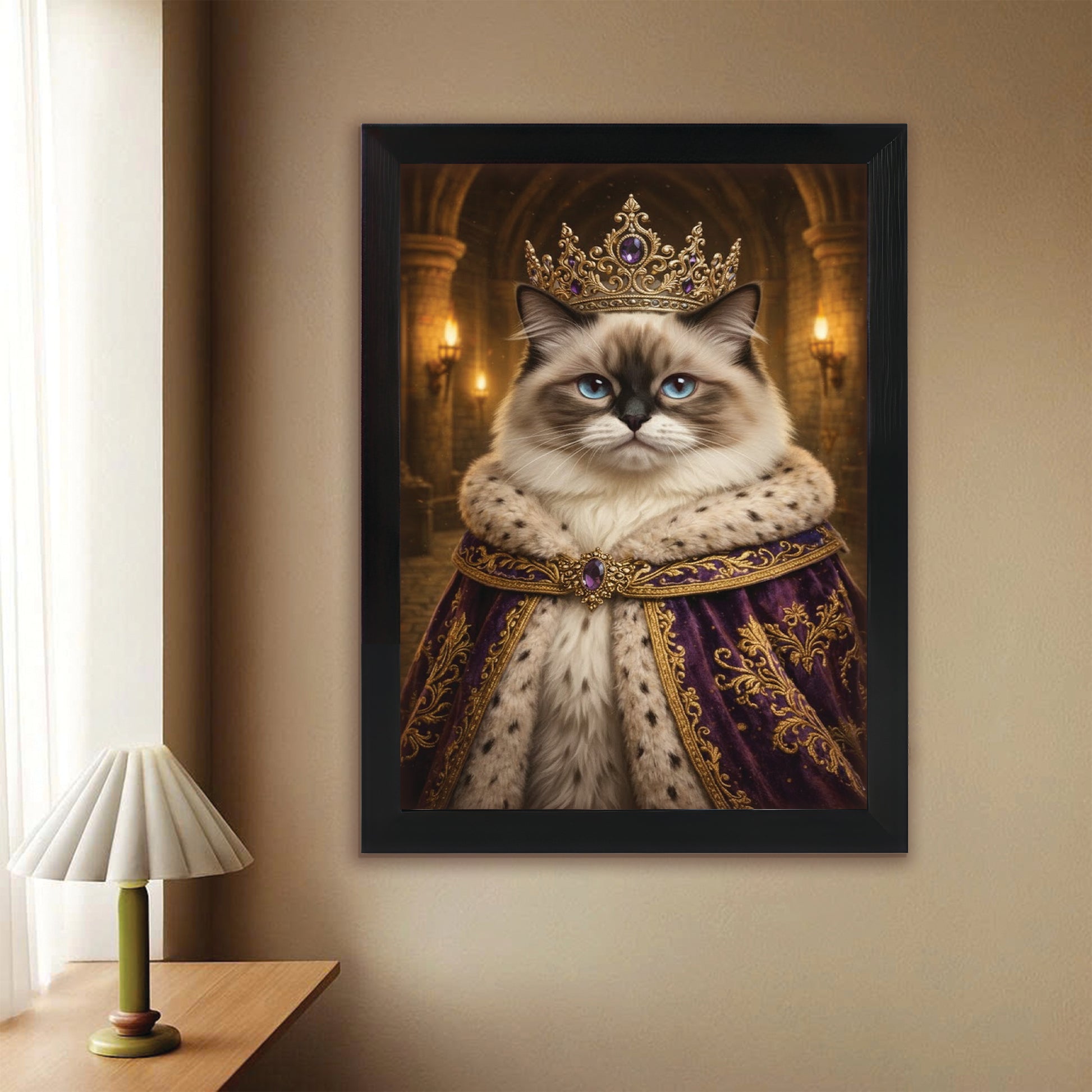 Custom Photo Queen King Cat Canvas Framed Wall Art Gift For Cat Lovers