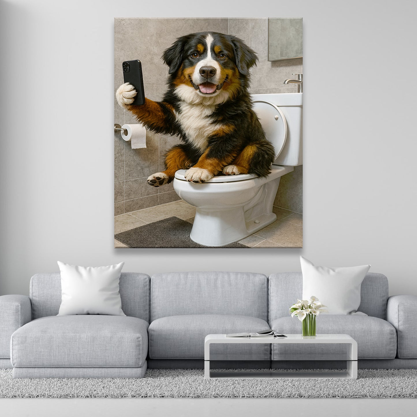 Custom Photo Dog Sefie Bathroom Canvas Gift For Dog Lover