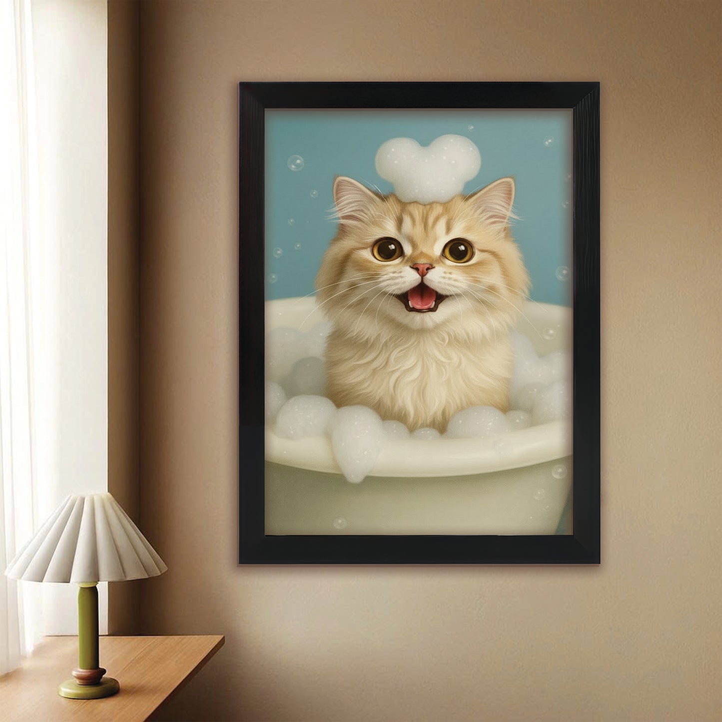 Custom Photo Cat Bathroom Style 29 Canvas Framed Wall Art Gift For Cat Lovers