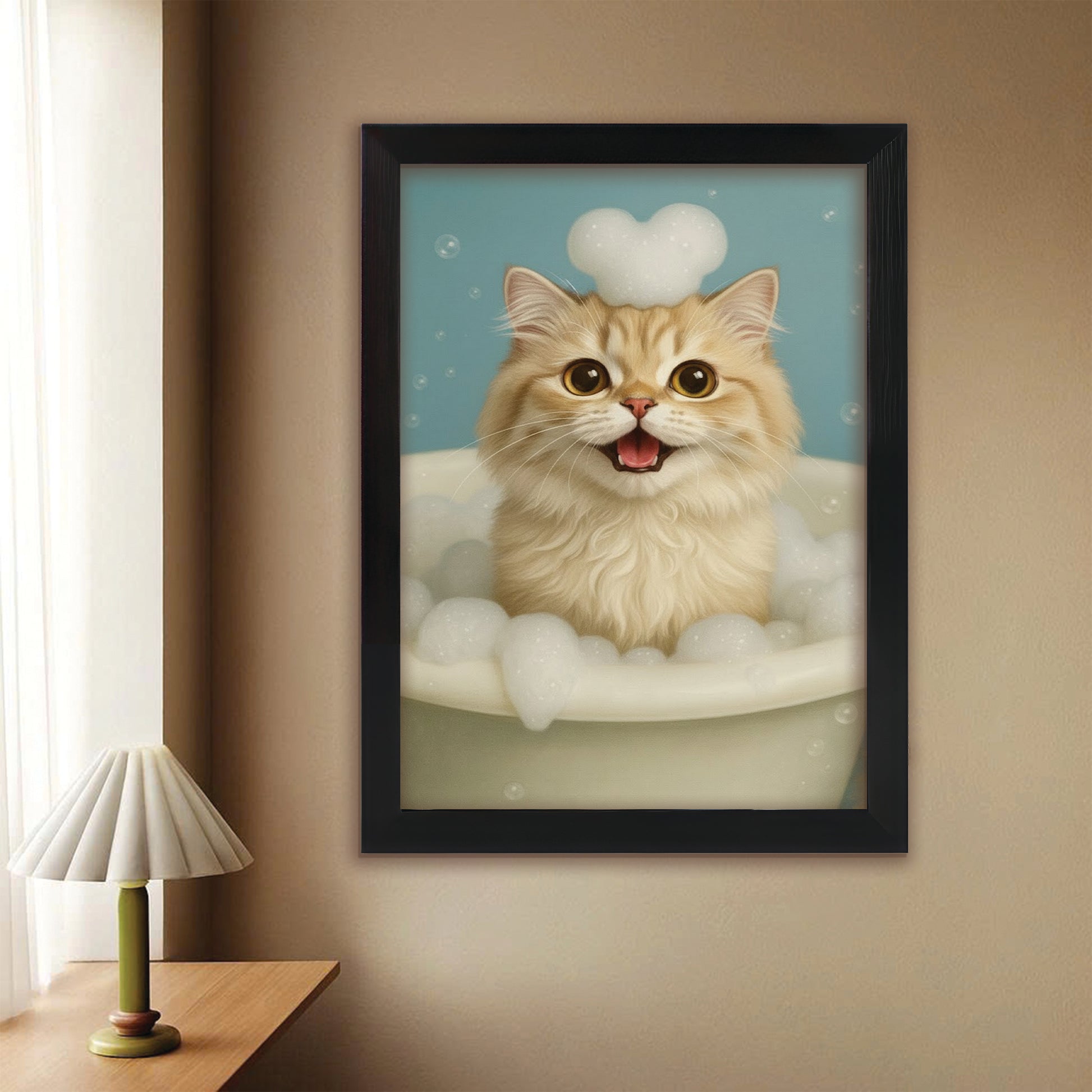 Custom Photo Cat Bathroom Style 29 Canvas Framed Wall Art Gift For Cat Lovers