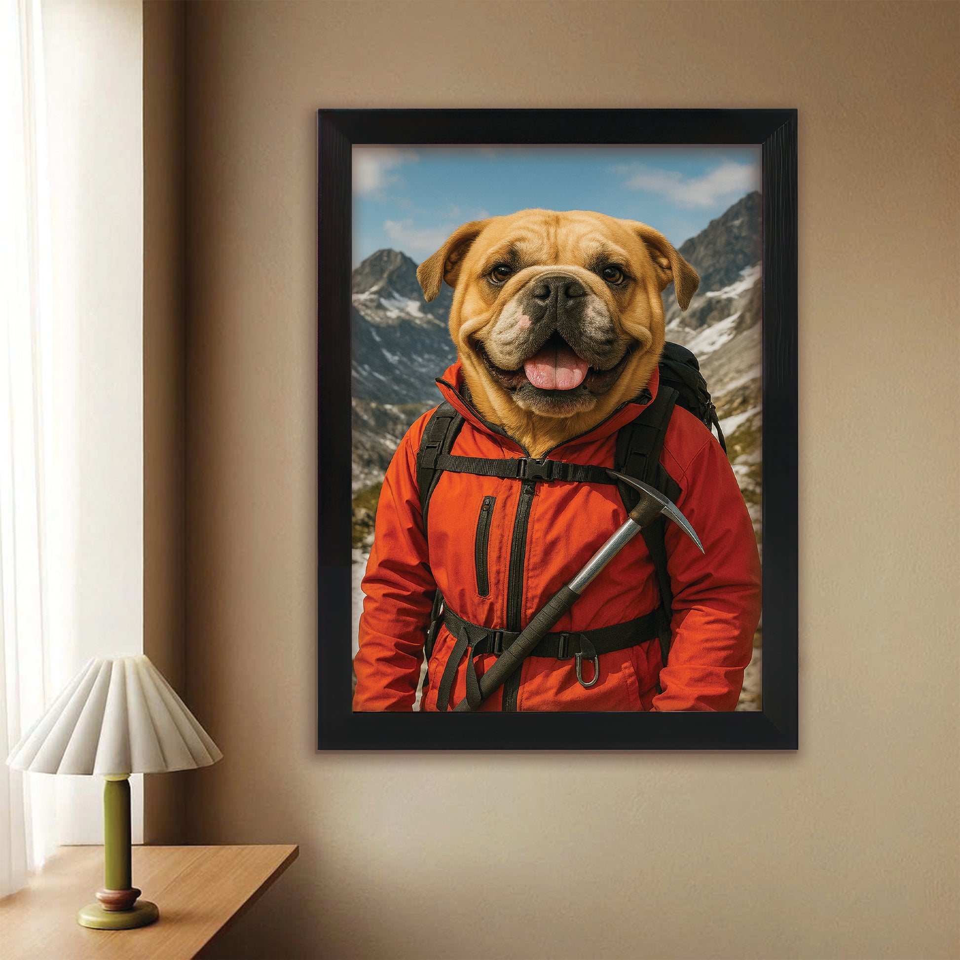 Custom Photo Mountaineer Climbing Dog Canvas Framed Wall Art Gift For Dog Lovers