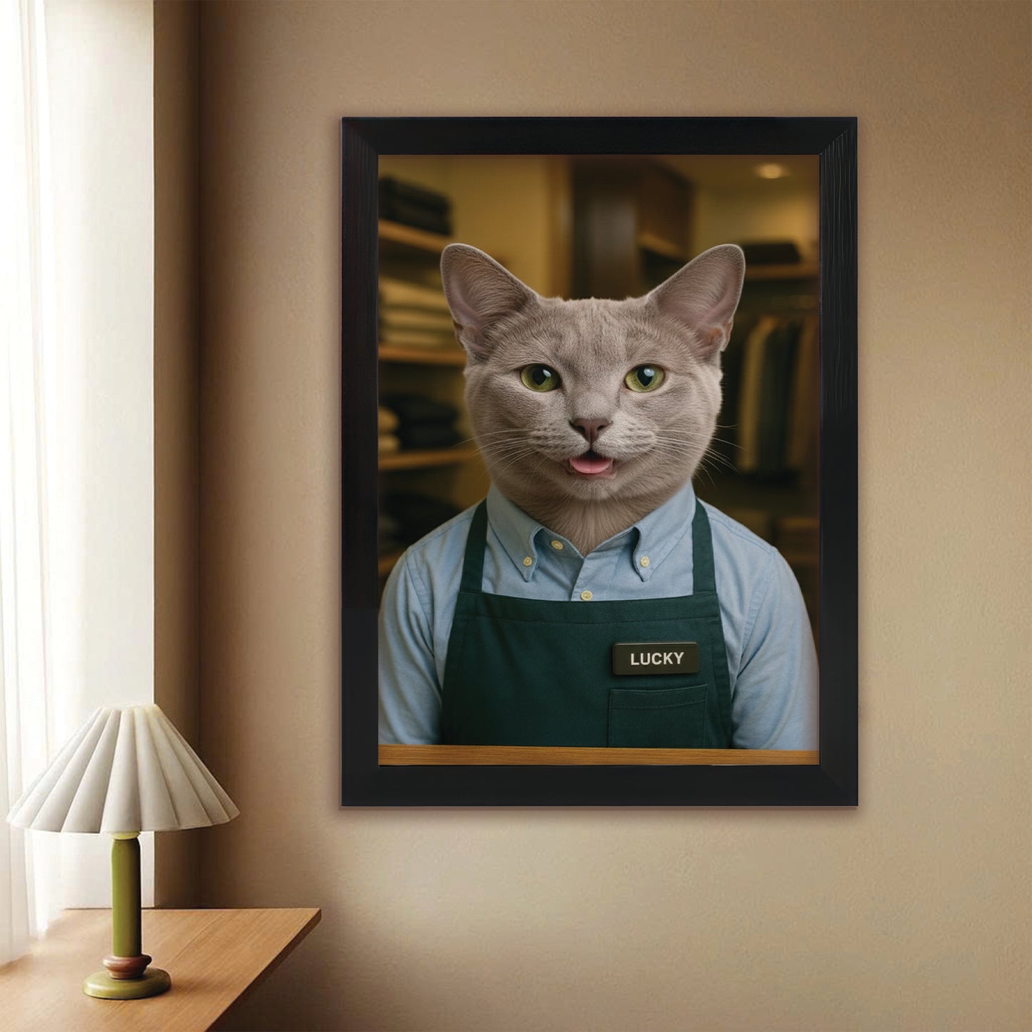 Custom Photo Clothing Store Cat Canvas Framed Wall Art Gift For Cat Lovers