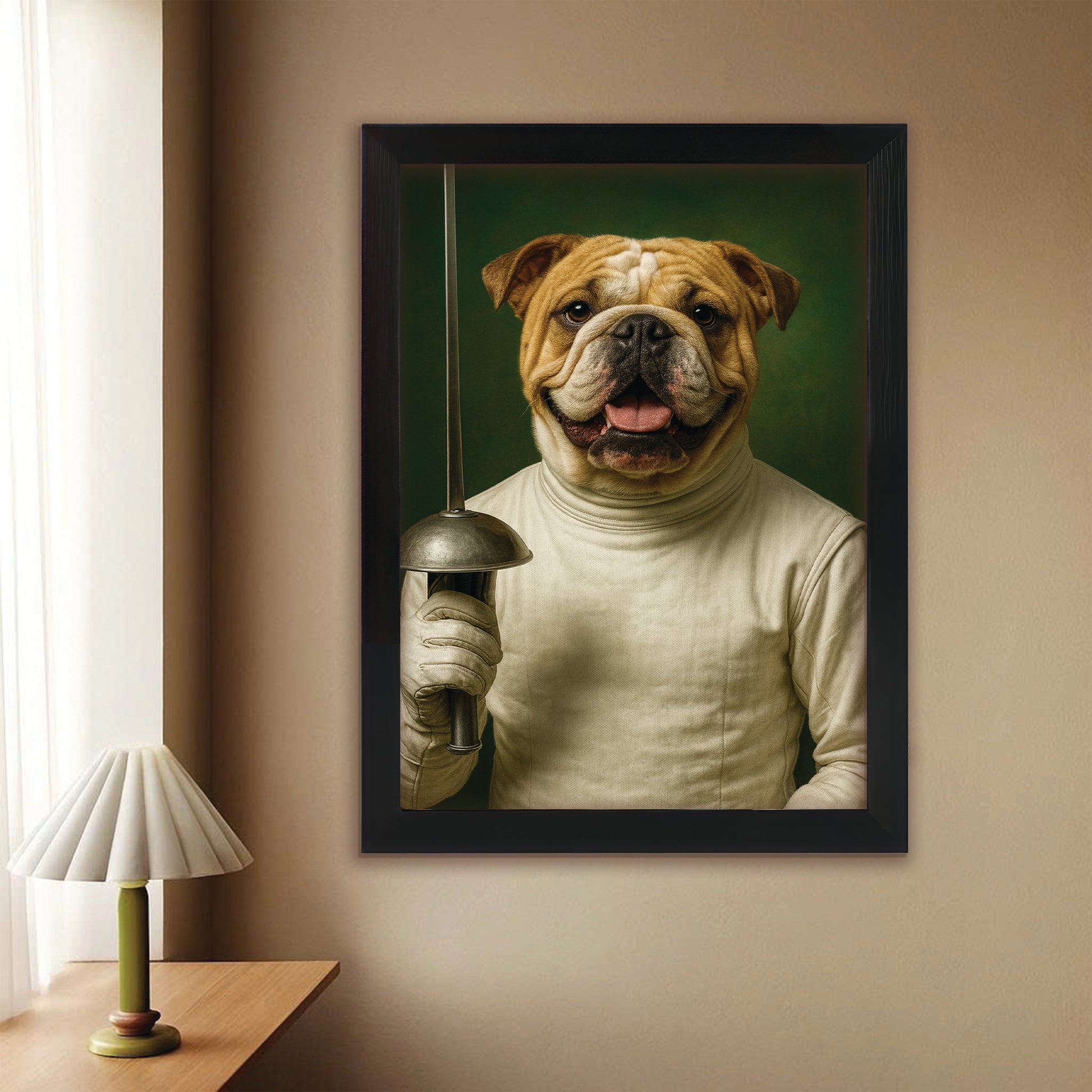 Custom Photo Fencer Dog Canvas Framed Wall Art Gift For Dog Lovers