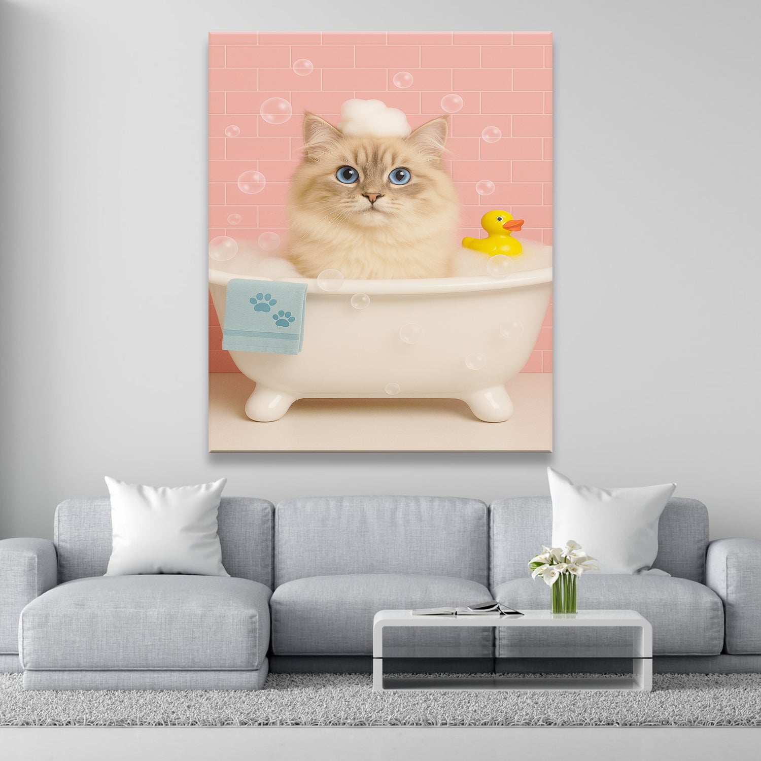 Custom Photo Cat In Bath Canvas Gift For Cat Lovers