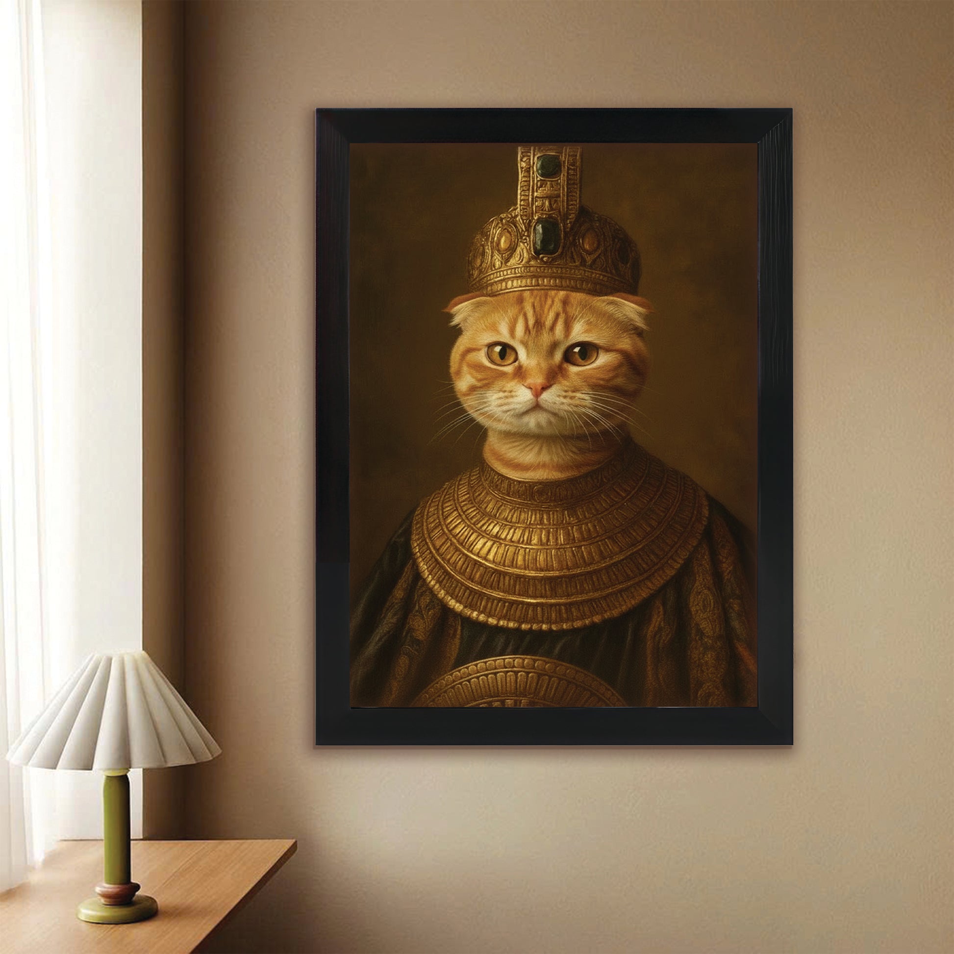 Custom Photo Cat Royal Style 1 Canvas Framed Wall Art Gift For Cat Lovers