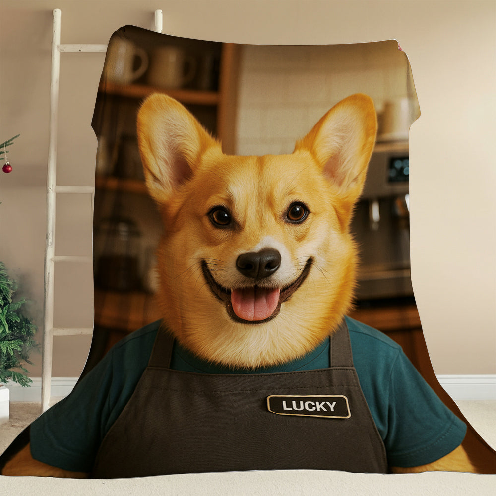 Custom Photo Barista Dog BlanketGift For Dog Lovers