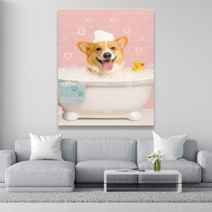 Custom Photo Dog In Bath Canvas Gift For Dog Lovers