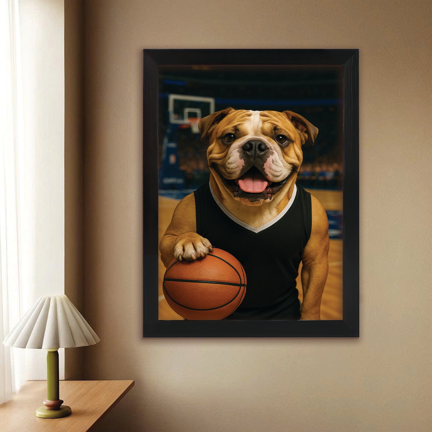 Custom Photo Basketball Player Dog Canvas Framed Wall Art Gift For Dog Lovers