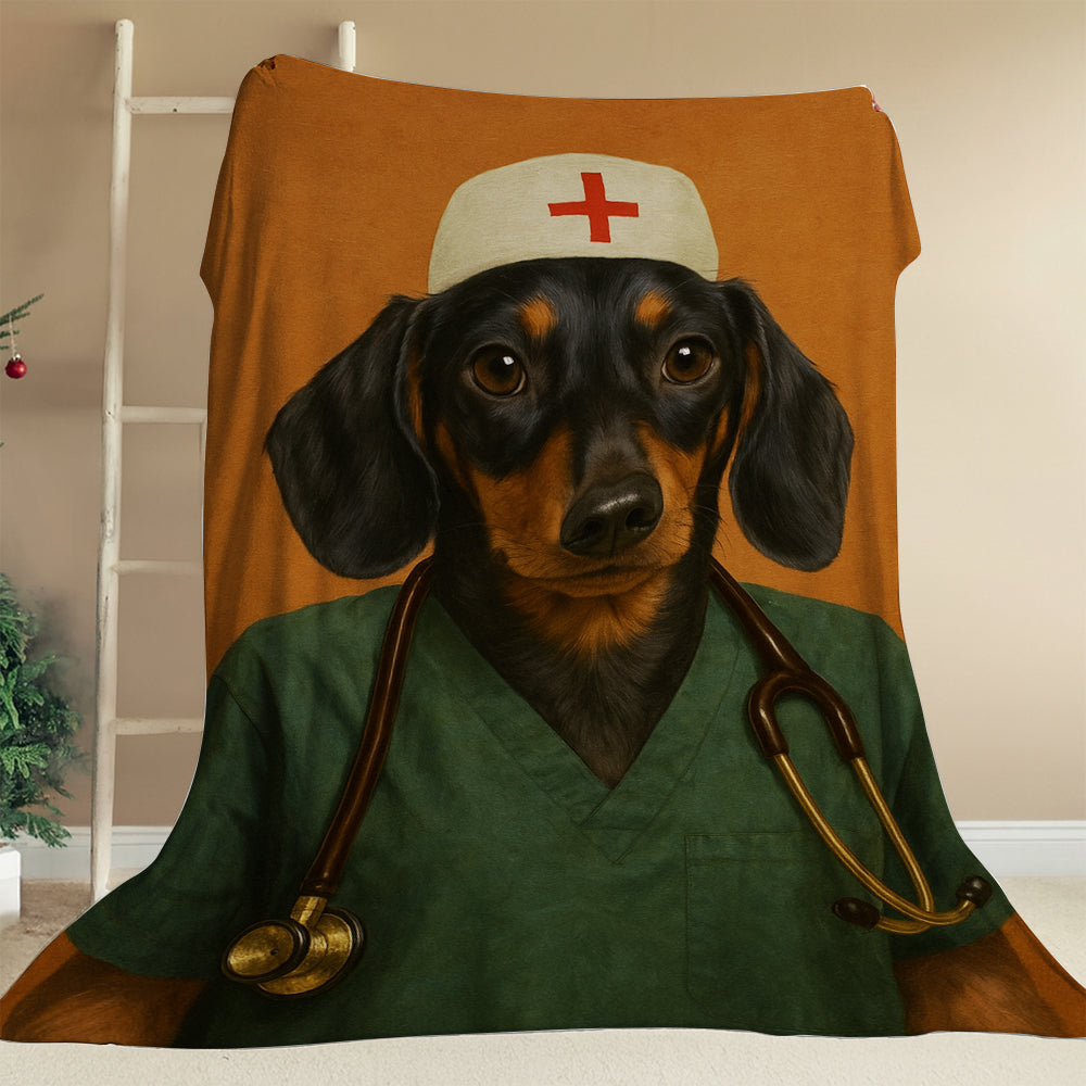 Custom Photo Nurse Dog BlanketGift For Dog Lovers