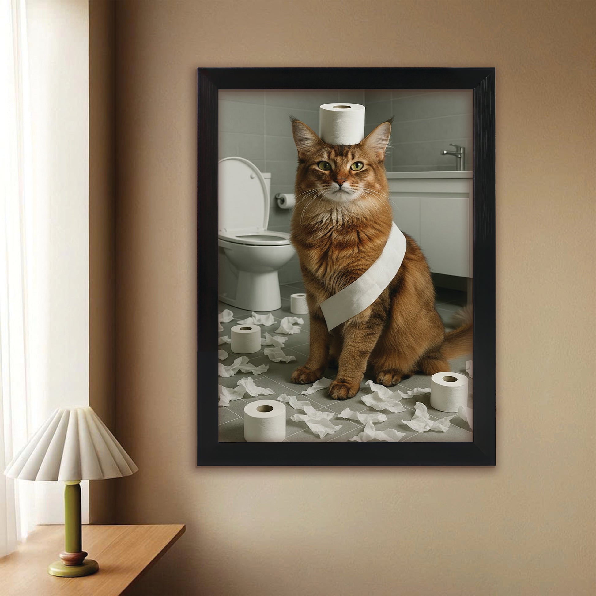 Custom Photo Cat Bathroom Style 19 Canvas Framed Wall Art Gift For Cat Lovers