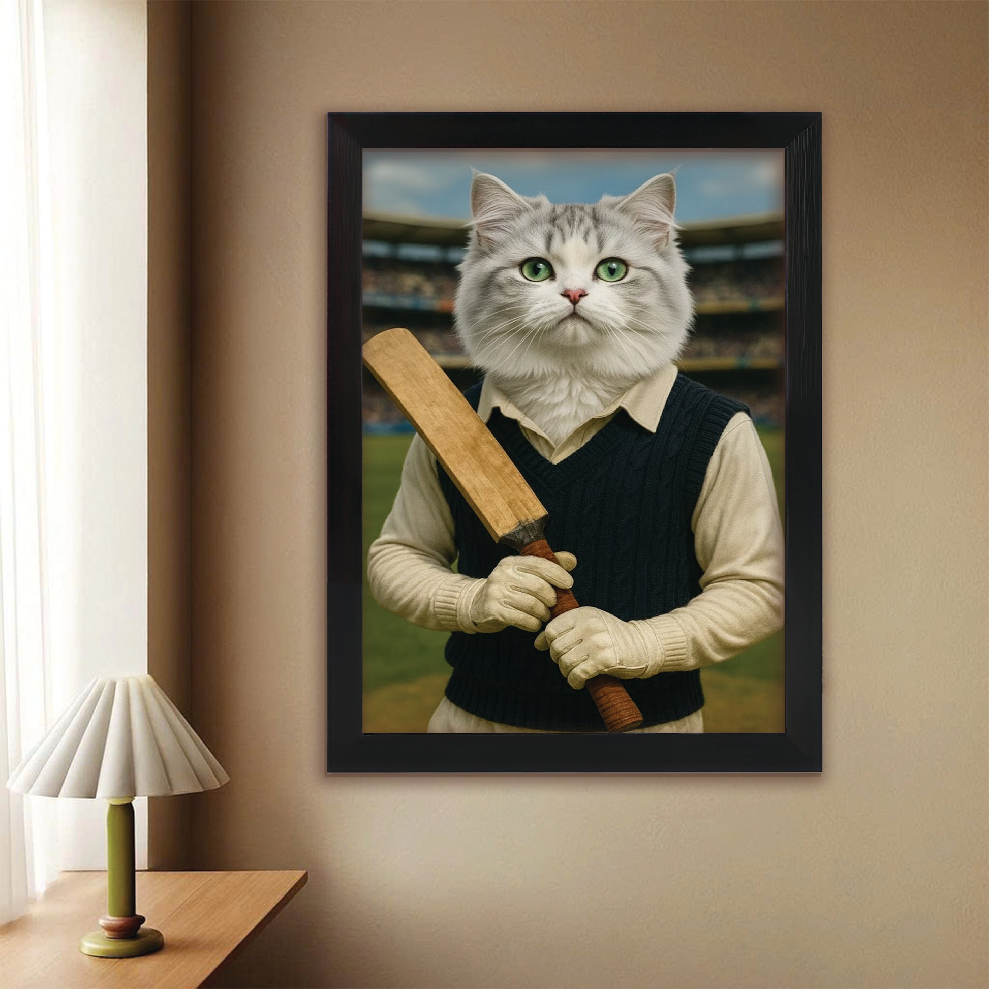Custom Photo Cricket Cat Canvas Framed Wall Art Gift For Cat Lovers