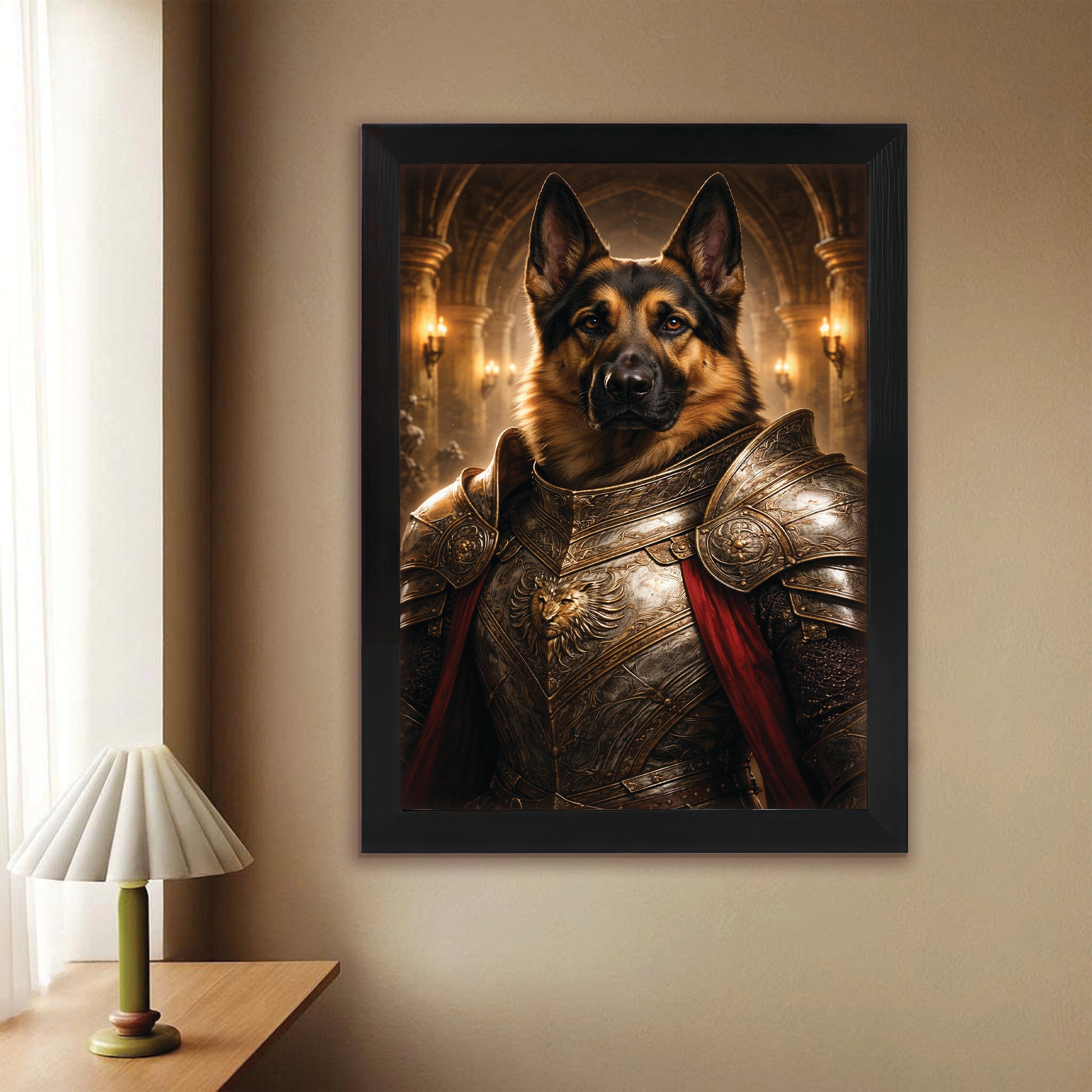Custom Photo Royal Knight Dog Style 01 Canvas Framed Wall Art Gift For Dog Lovers