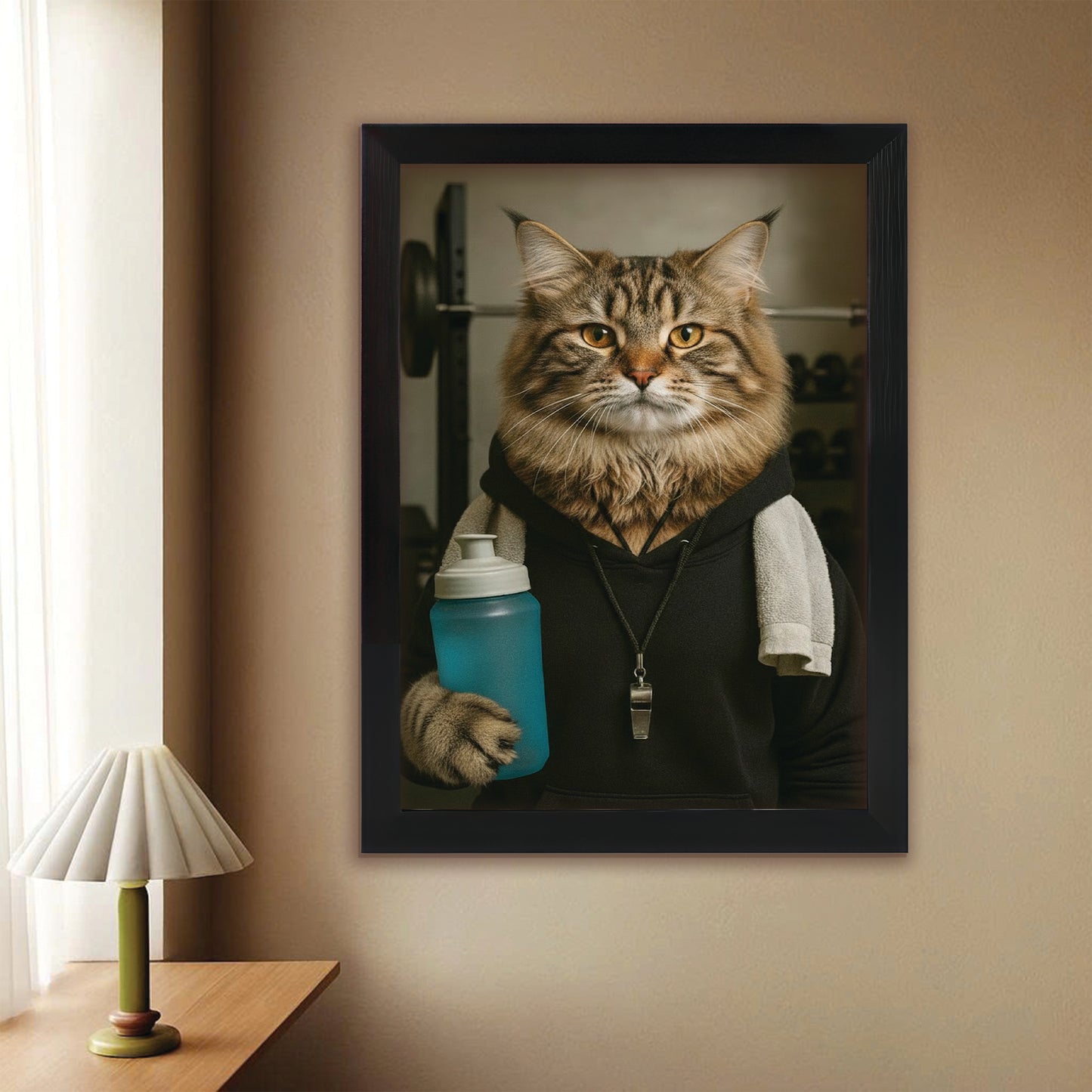 Custom Photo Personal Trainer Cat Canvas Framed Wall Art Gift For Cat Lovers
