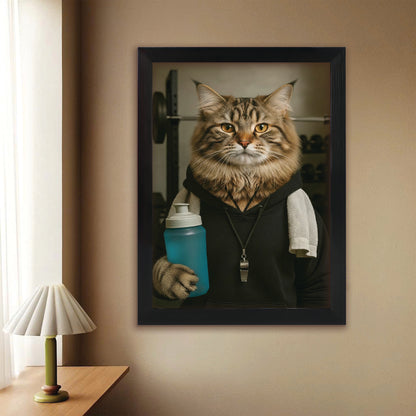 Custom Photo Personal Trainer Cat Canvas Framed Wall Art Gift For Cat Lovers