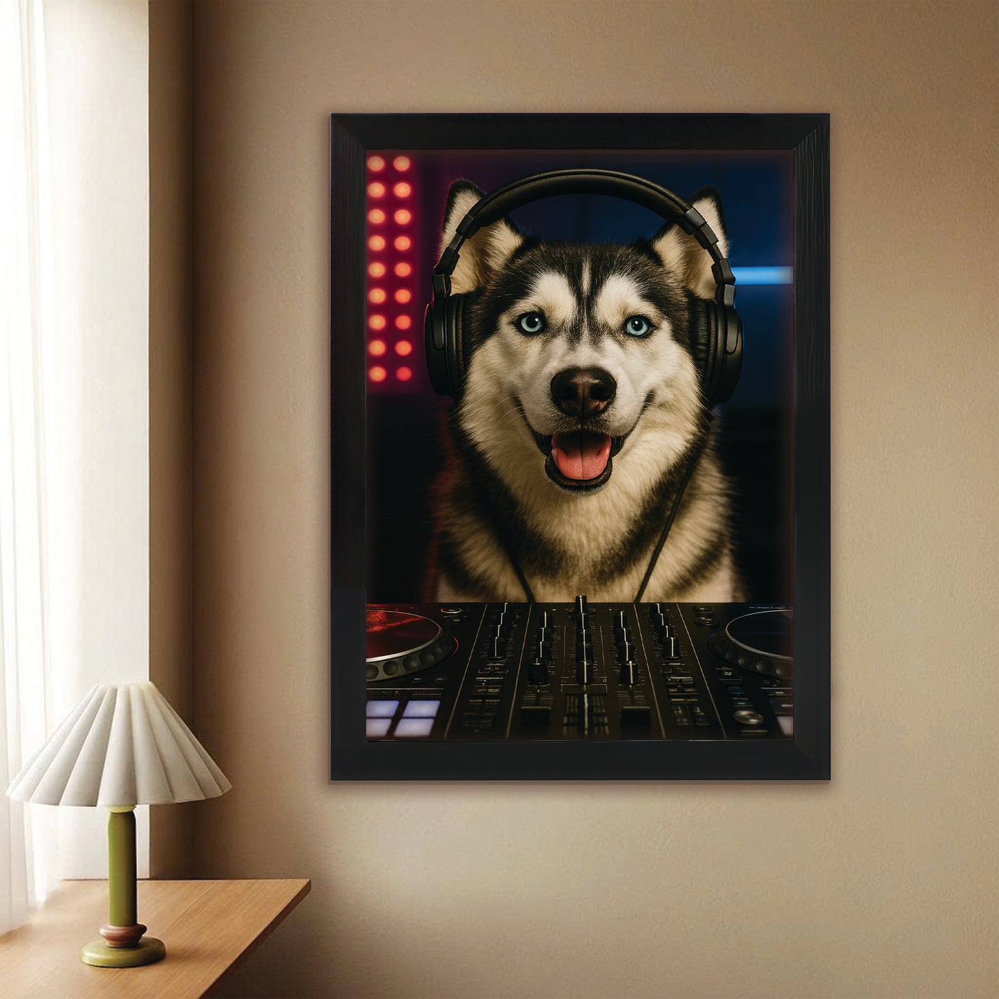 Custom Photo Dj Dog Canvas Framed Wall Art Gift For Dog Lovers