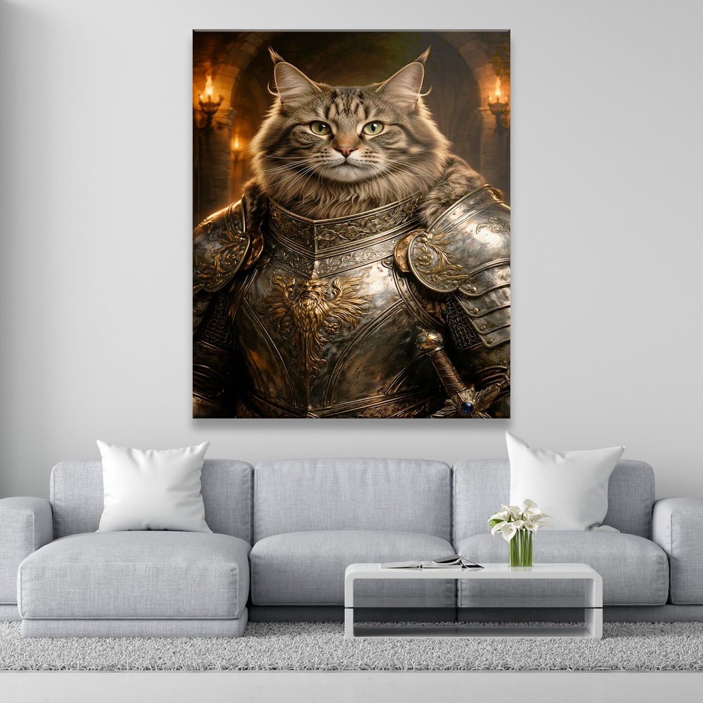 Custom Photo Knight Royal Cat Canvas Gift For Cat Lovers