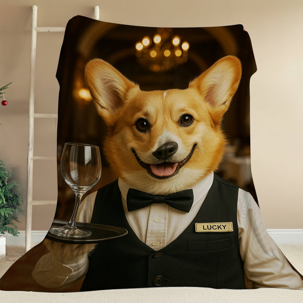 Custom Photo Dog Waiter Restaurant BlanketGift For Dog Lovers