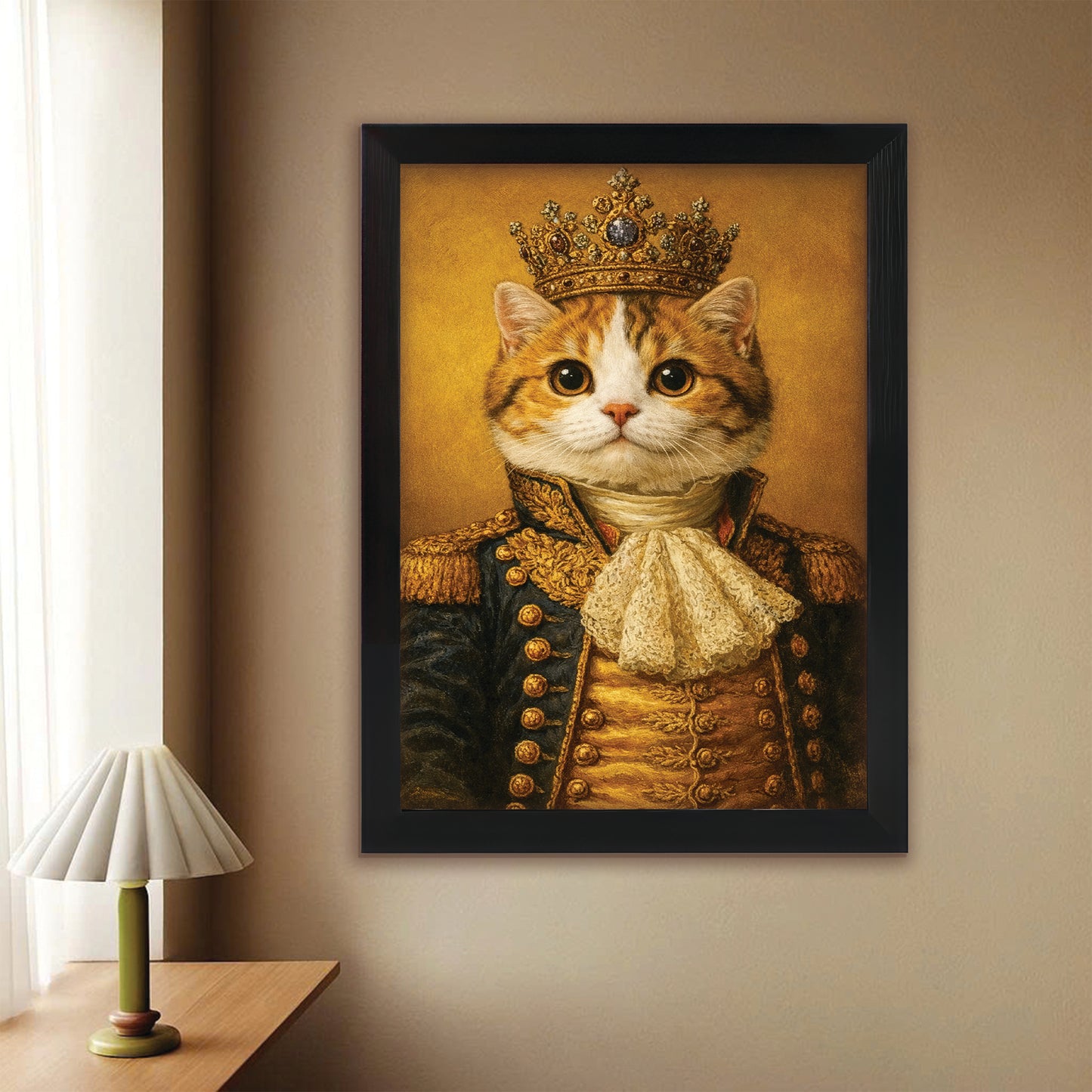 Custom Photo Cat King Royal Canvas Framed Wall Art Gift For Cat Lovers