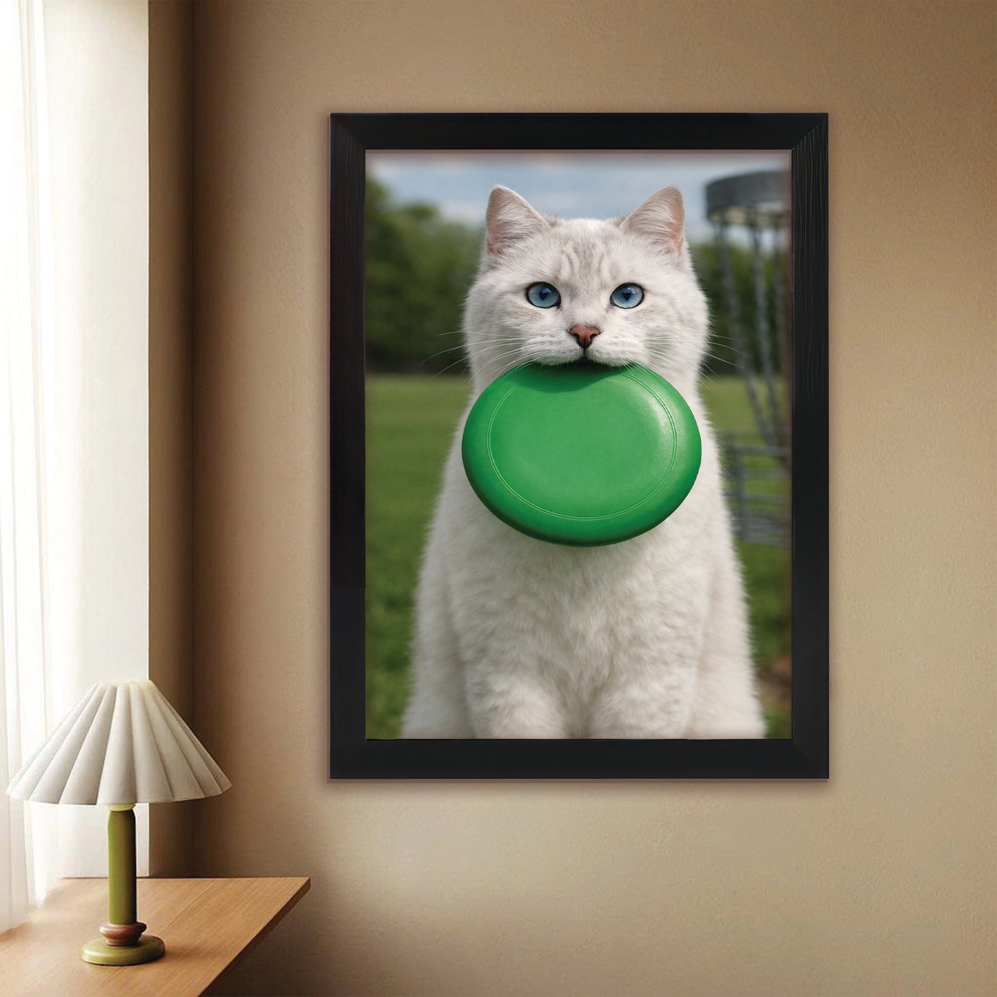 Custom Photo Disc Golf Cat Canvas Framed Wall Art  Gift For Cat Lovers