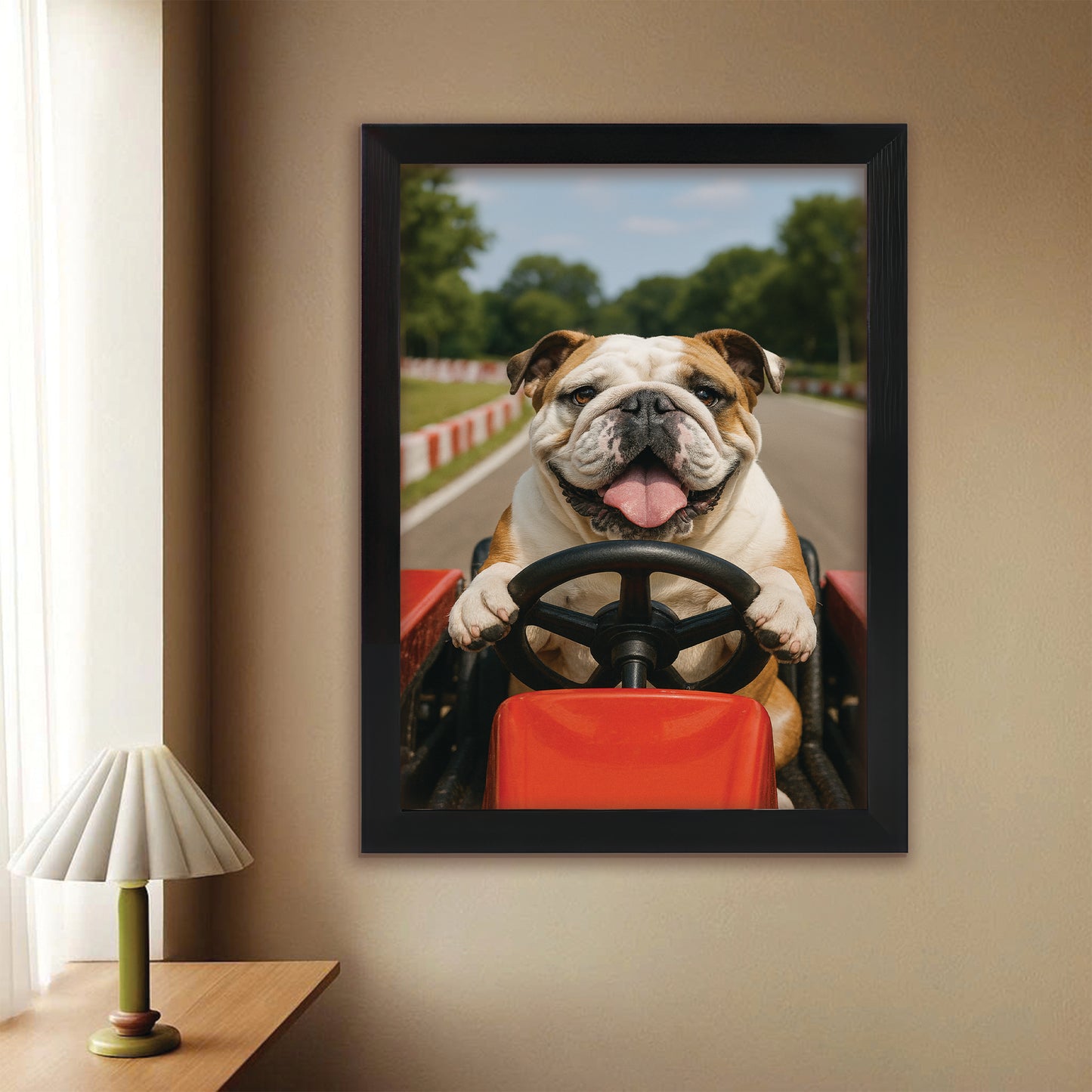 Custom Photo Dog Go Kart Canvas Framed Wall Art Gift For Dog Lovers