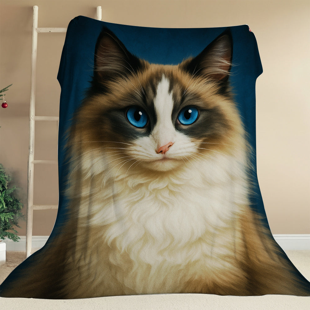 Custom Cat Deep Blue Blanket