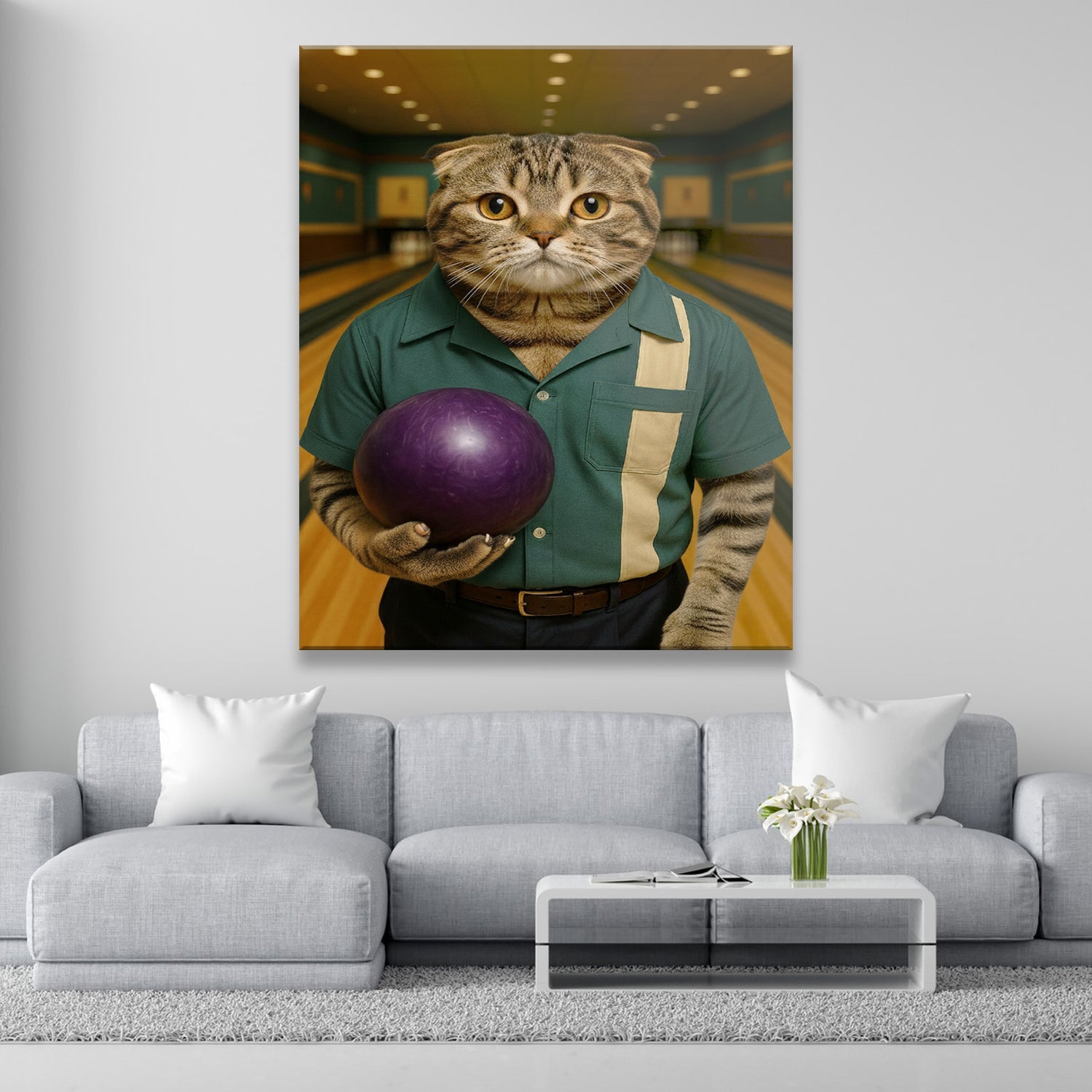 Custom Photo Bowling Cat Canvas Gift For Cat Lovers