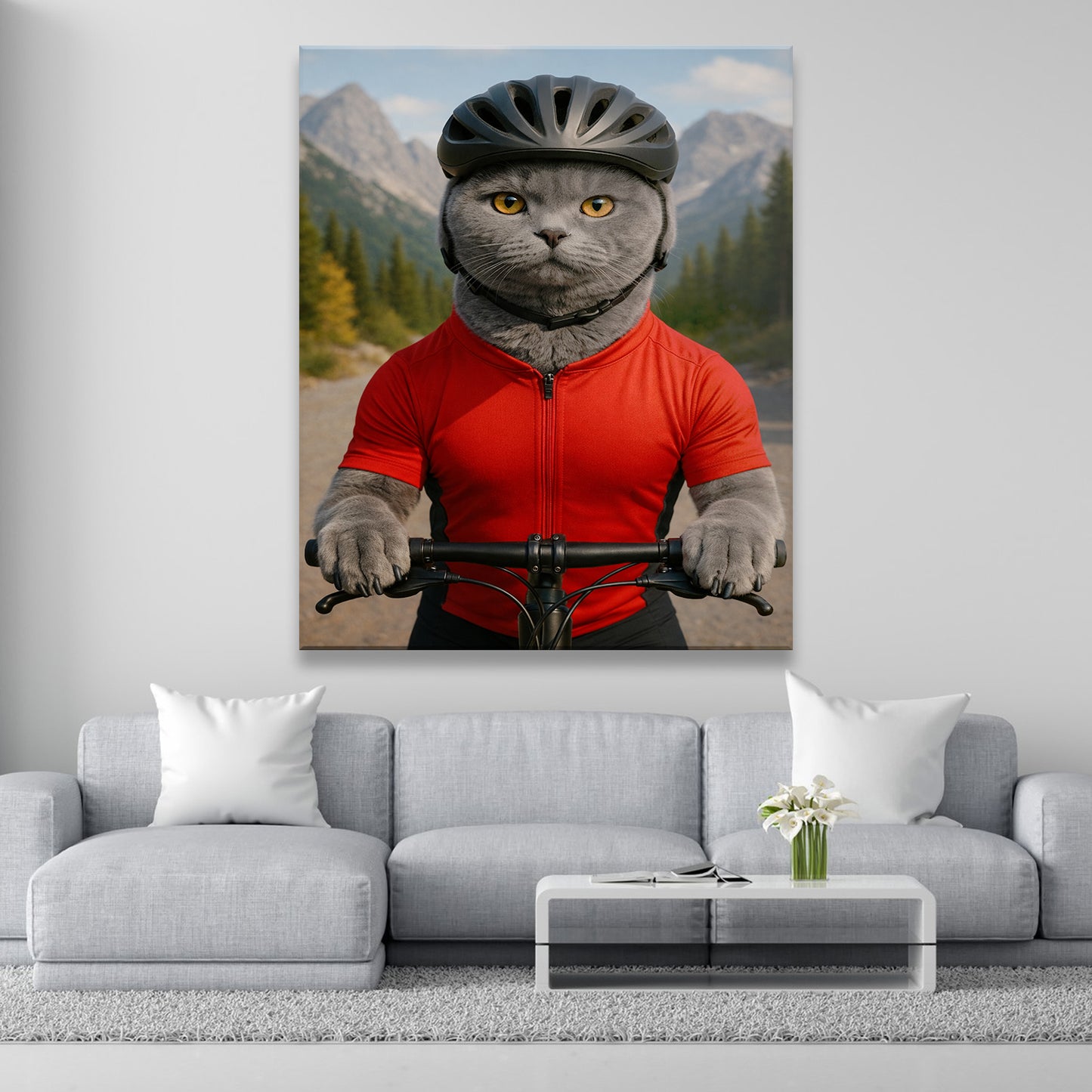 Custom Photo Cyclist Dart Bike Cat Canvas Gift For Cat Lovers