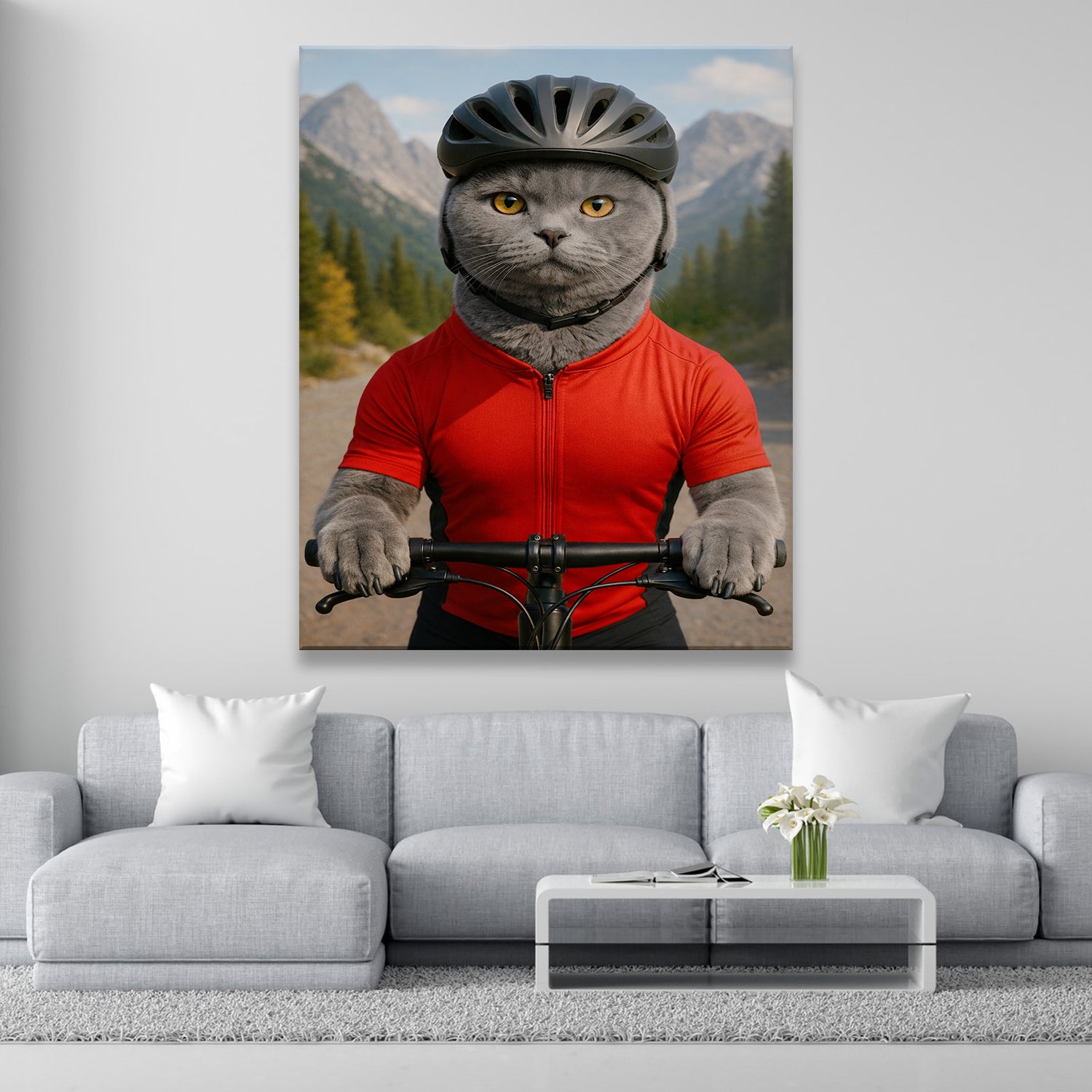 Custom Photo Cyclist Dart Bike Cat Canvas Gift For Cat Lovers