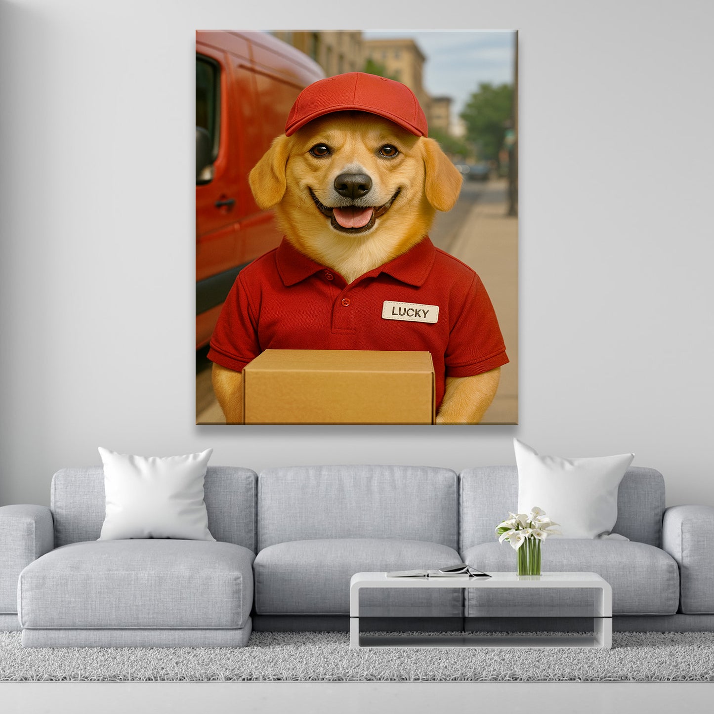 Custom Photo Courier Delivery Canvas Gift For Dog Lovers